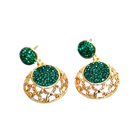 Gold Plated Green Zirconia Earrings Hey Bou