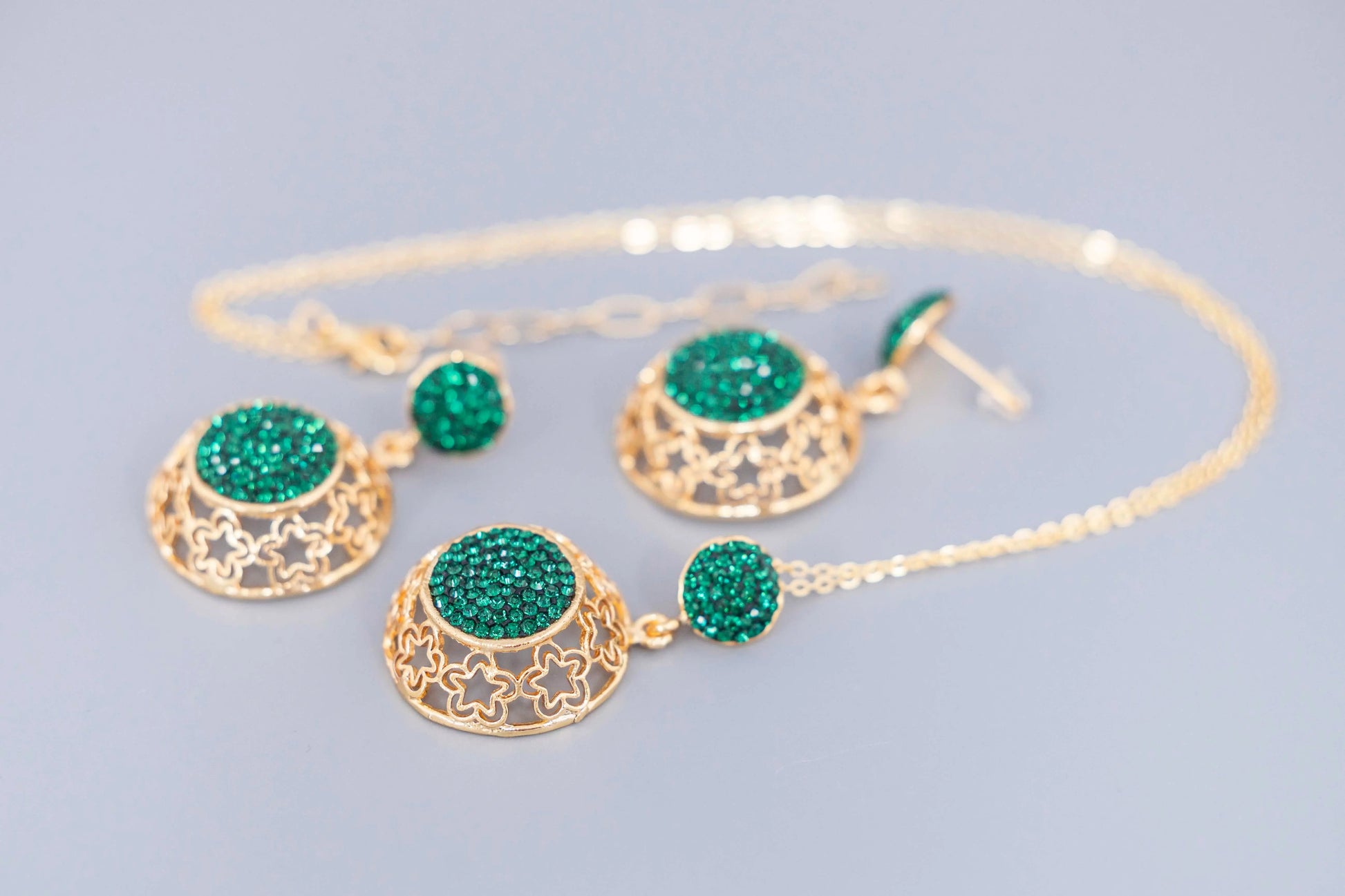 Gold Plated Green Zirconia Earrings Hey Bou