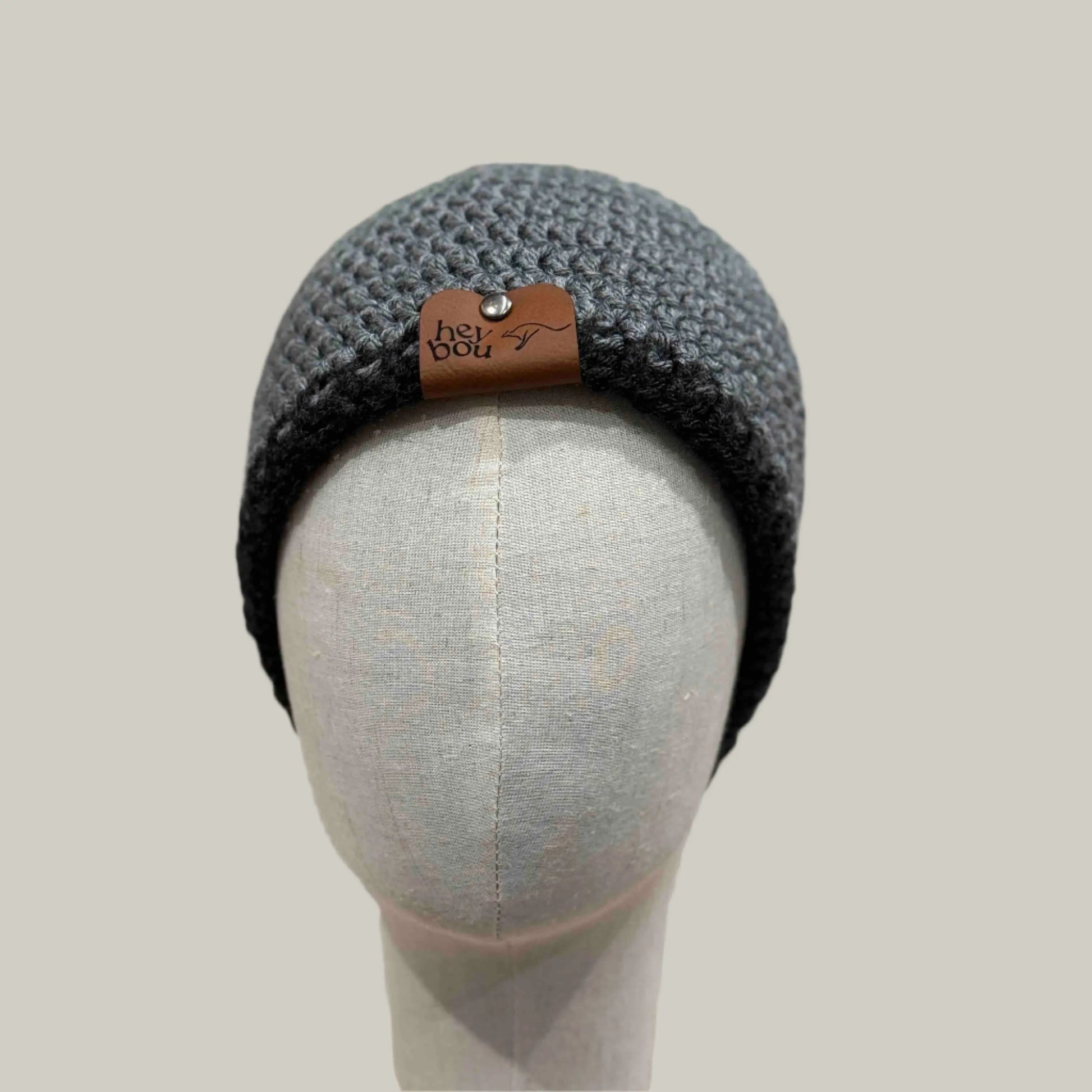 Grey Black Double Crochet 2cm Rib Adult Beanie 56-73cm H22cm HeyBou - Made by Lisa