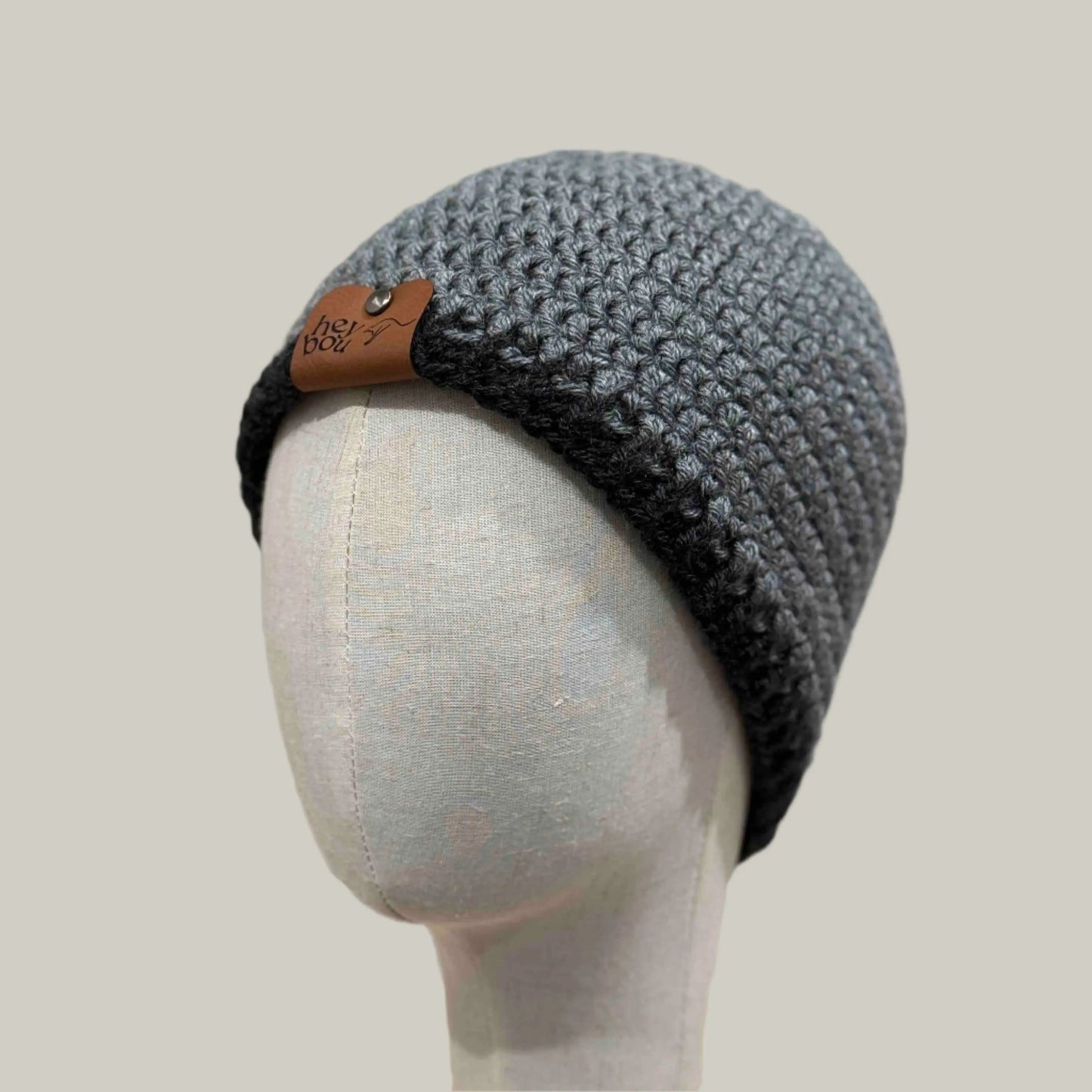 Grey Black Double Crochet 2cm Rib Adult Beanie 56-73cm H22cm HeyBou - Made by Lisa