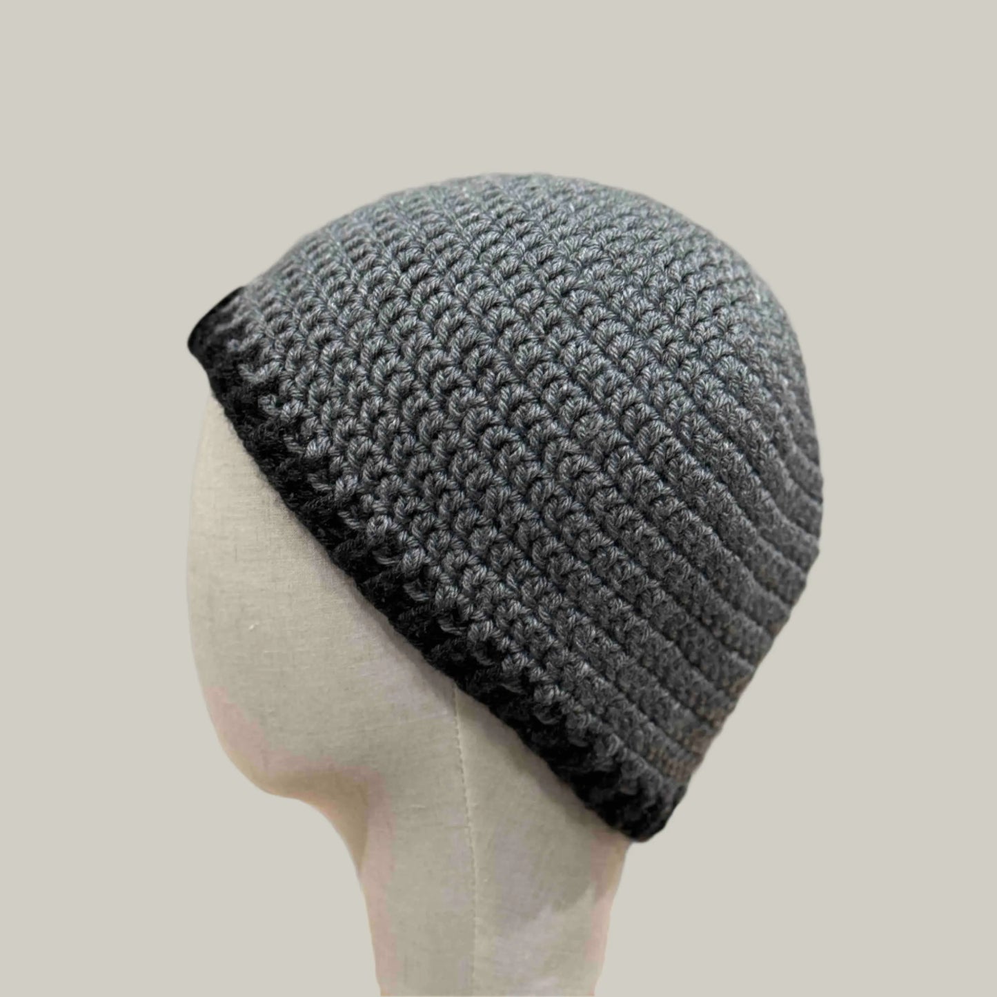 Grey Black Double Crochet 2cm Rib Adult Beanie 56-73cm H22cm HeyBou - Made by Lisa