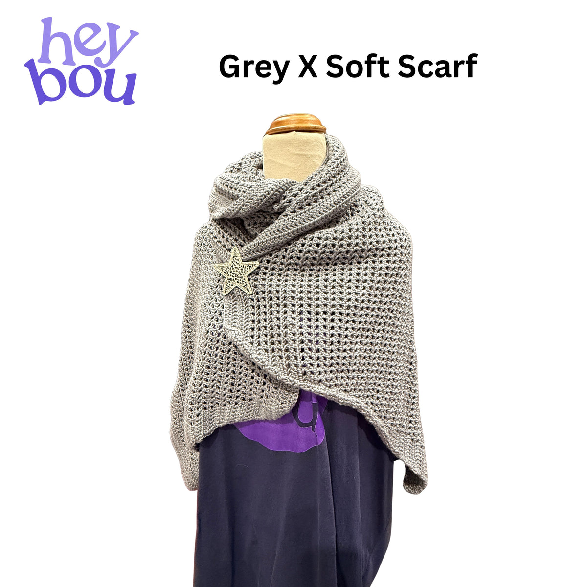 Handmade Grey X Soft Crochet Scarf | Hey Bou