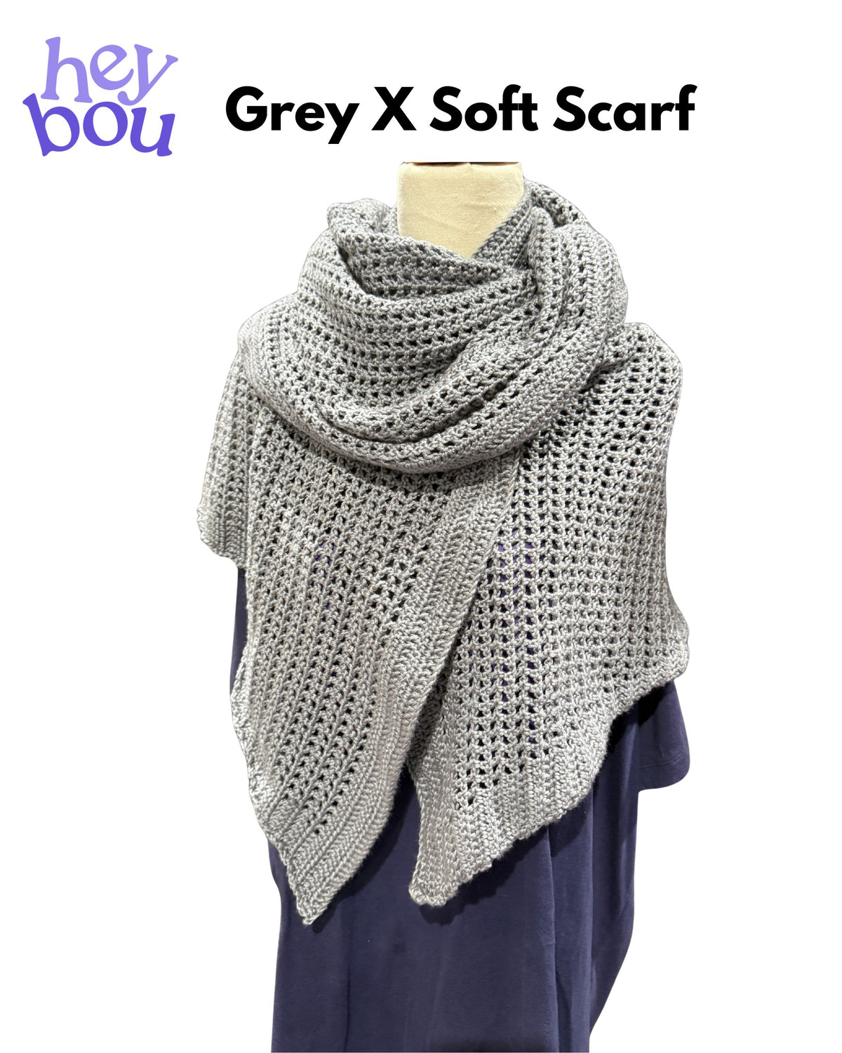 Handmade Grey X Soft Crochet Scarf | Hey Bou