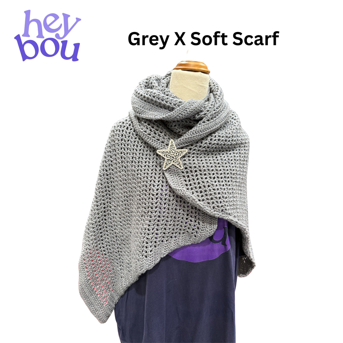 Handmade Grey X Soft Crochet Scarf | Hey Bou