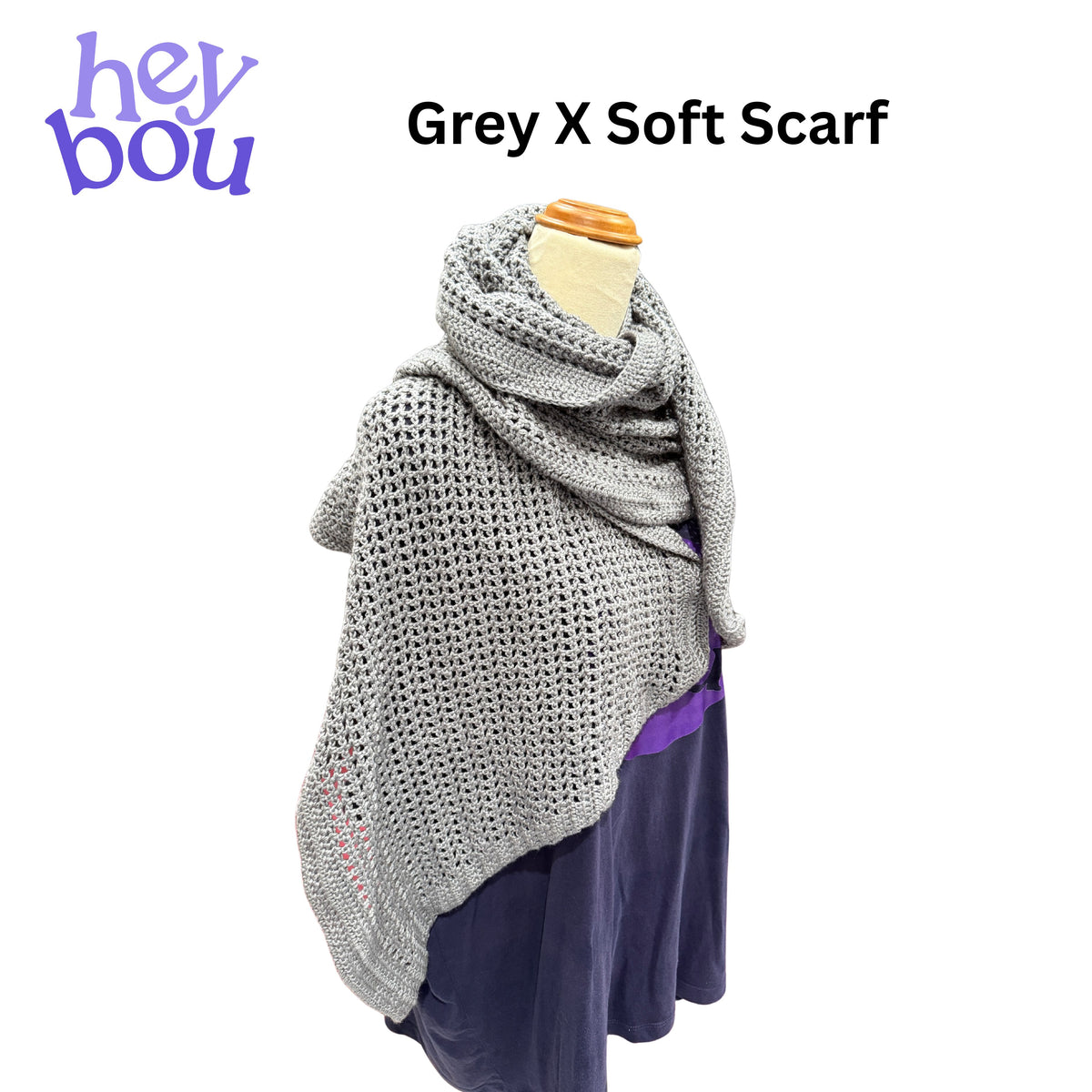 Handmade Grey X Soft Crochet Scarf | Hey Bou