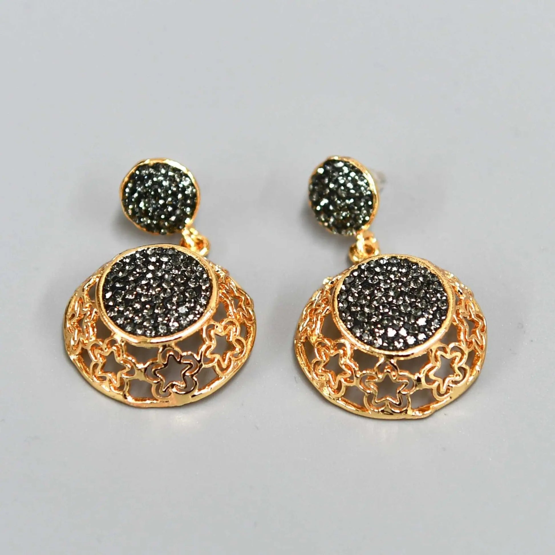 Gold Plated Grey Zirconia Earrings Hey Bou