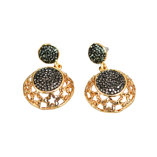 Gold Plated Grey Zirconia Earrings Hey Bou