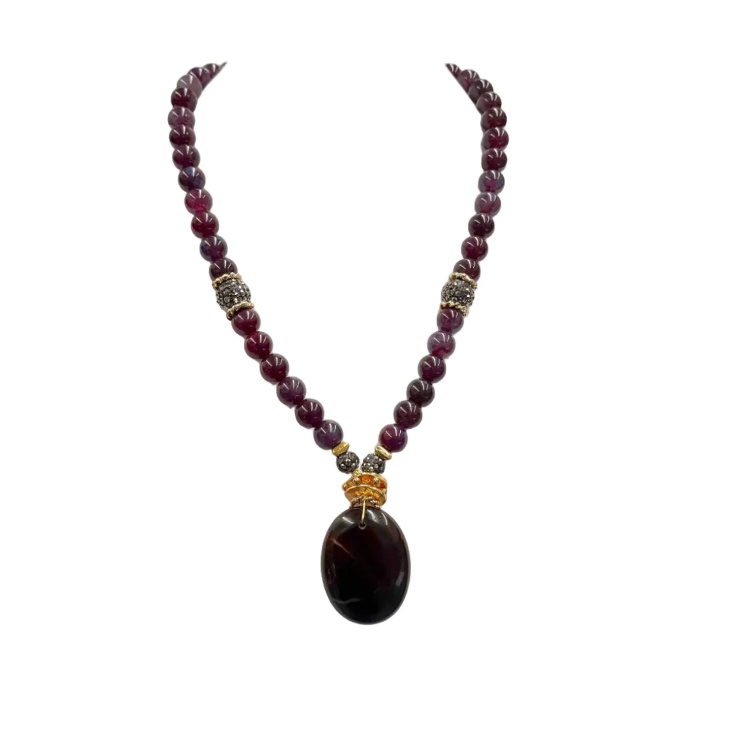 Gold Plated Natural Large Agate and Amethyst Bead Necklace Hey Bou