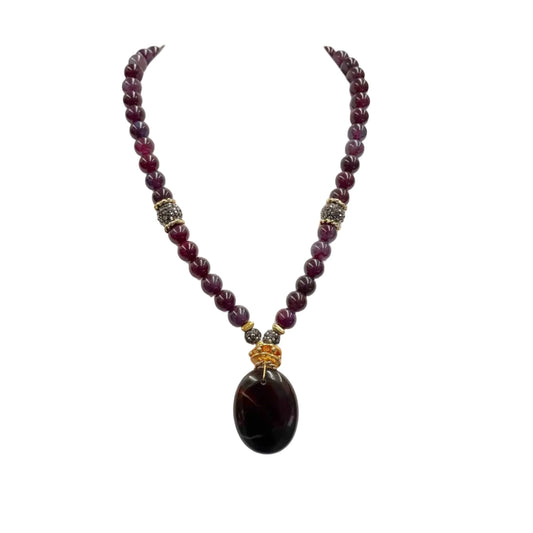 Gold Plated Natural Large Agate and Amethyst Bead Necklace Hey Bou