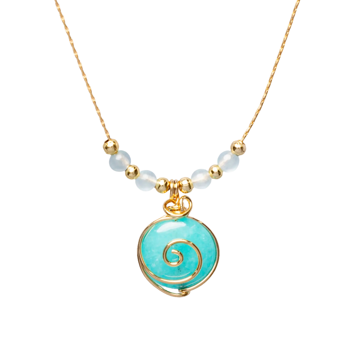 Gold Plated Circle Natural Stone Agate Swirl w Beads Necklaces Hey Bou