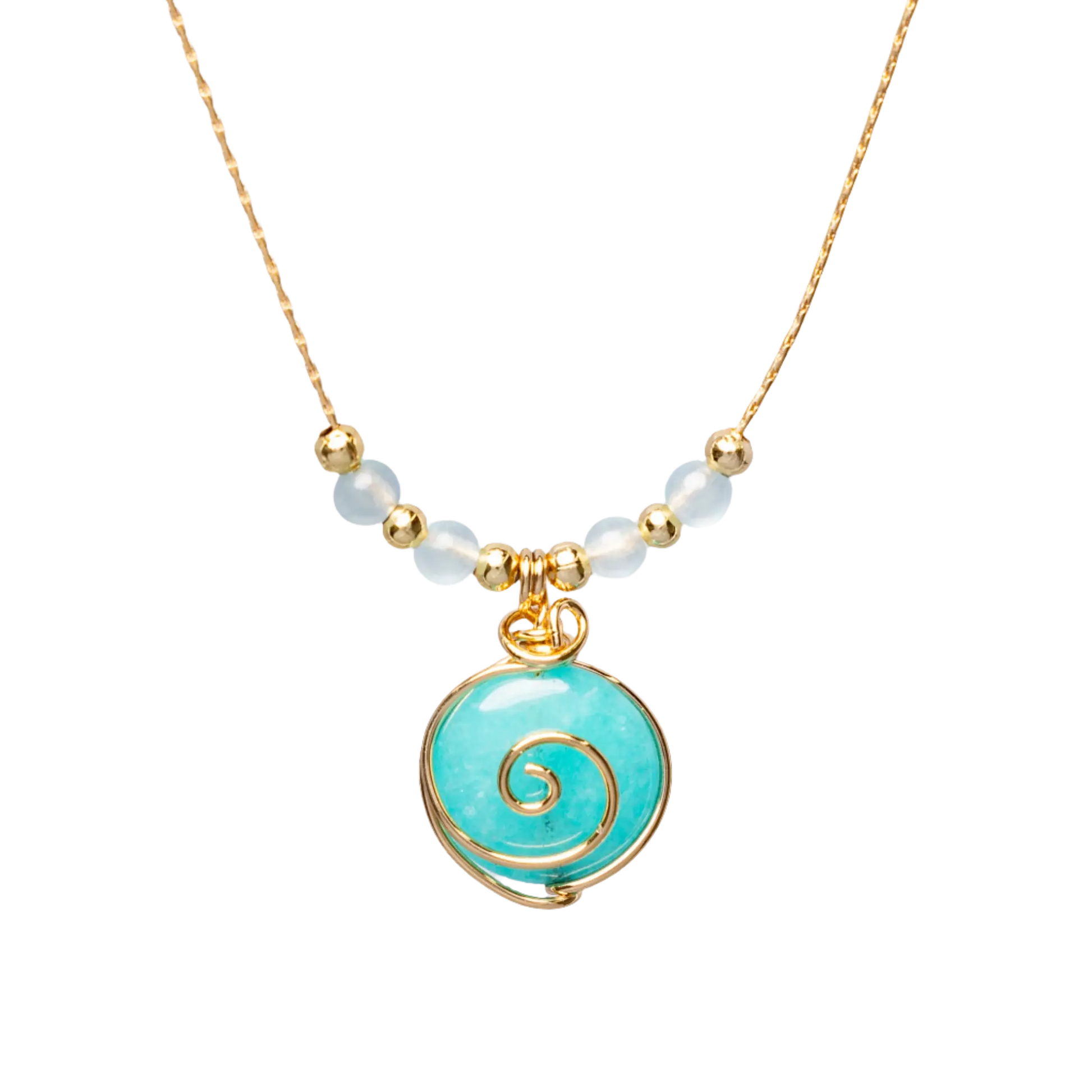 Gold Plated Circle Natural Stone Agate Swirl w Beads Necklaces Hey Bou