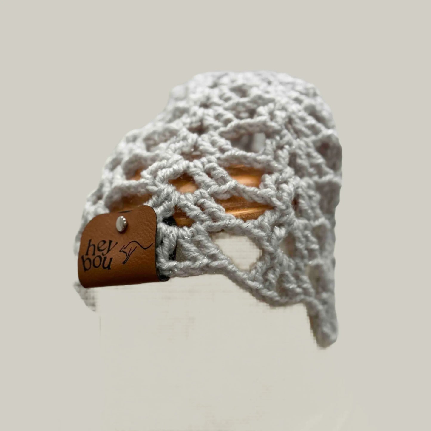 Light Grey Open Lace Treble Crochet Sparkle Baby Beanie 32-47cm H 14cm HeyBou - Made by Lisa