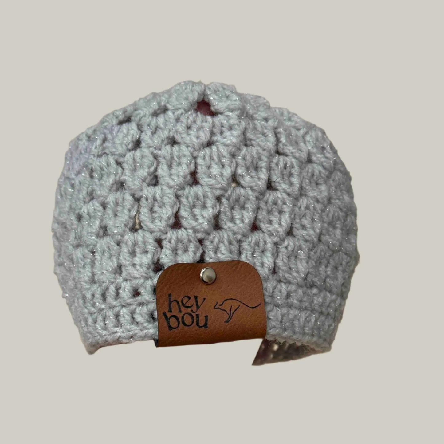 Light Grey Sparkle Treble Cluster & Double Crochet Baby Beanie 36-47cm H 14cm HeyBou - Made by Lisa