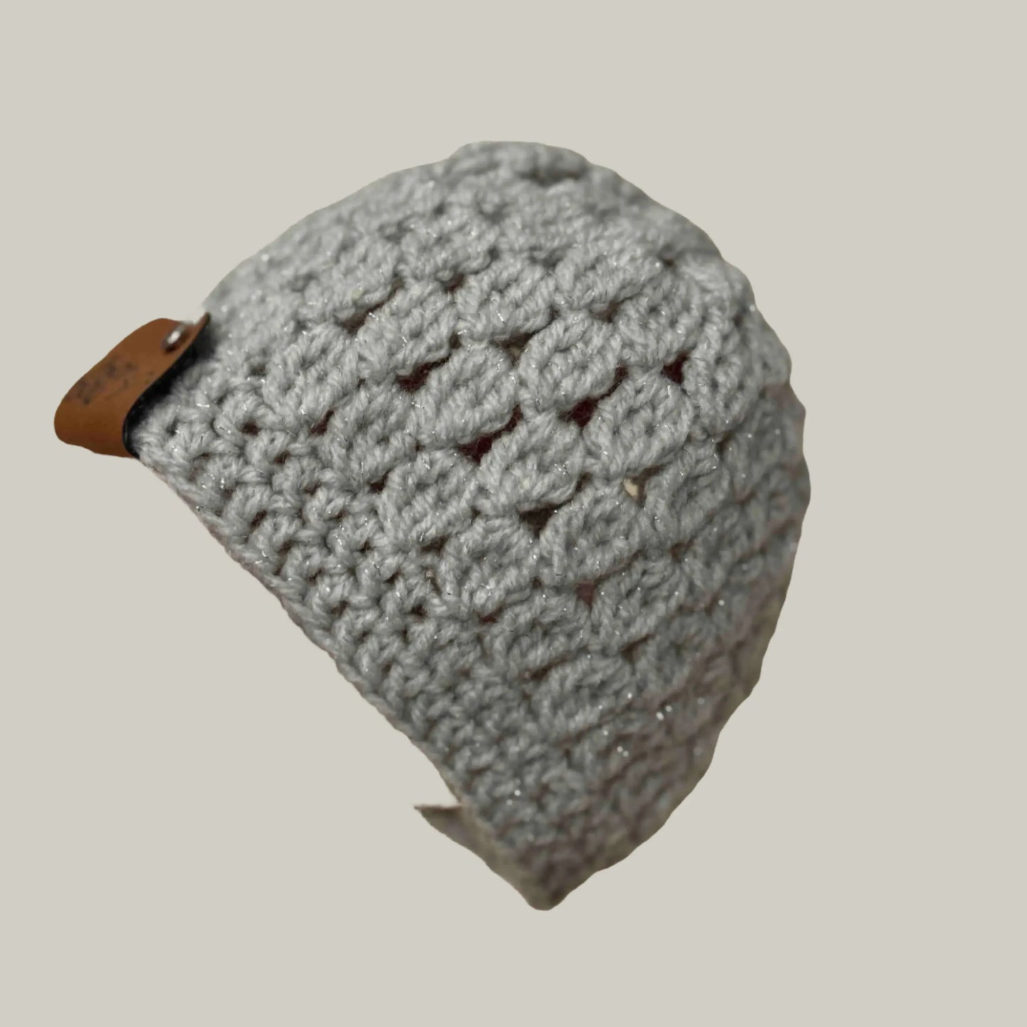 Light Grey Sparkle Treble Cluster & Double Crochet Baby Beanie 36-47cm H 14cm HeyBou - Made by Lisa
