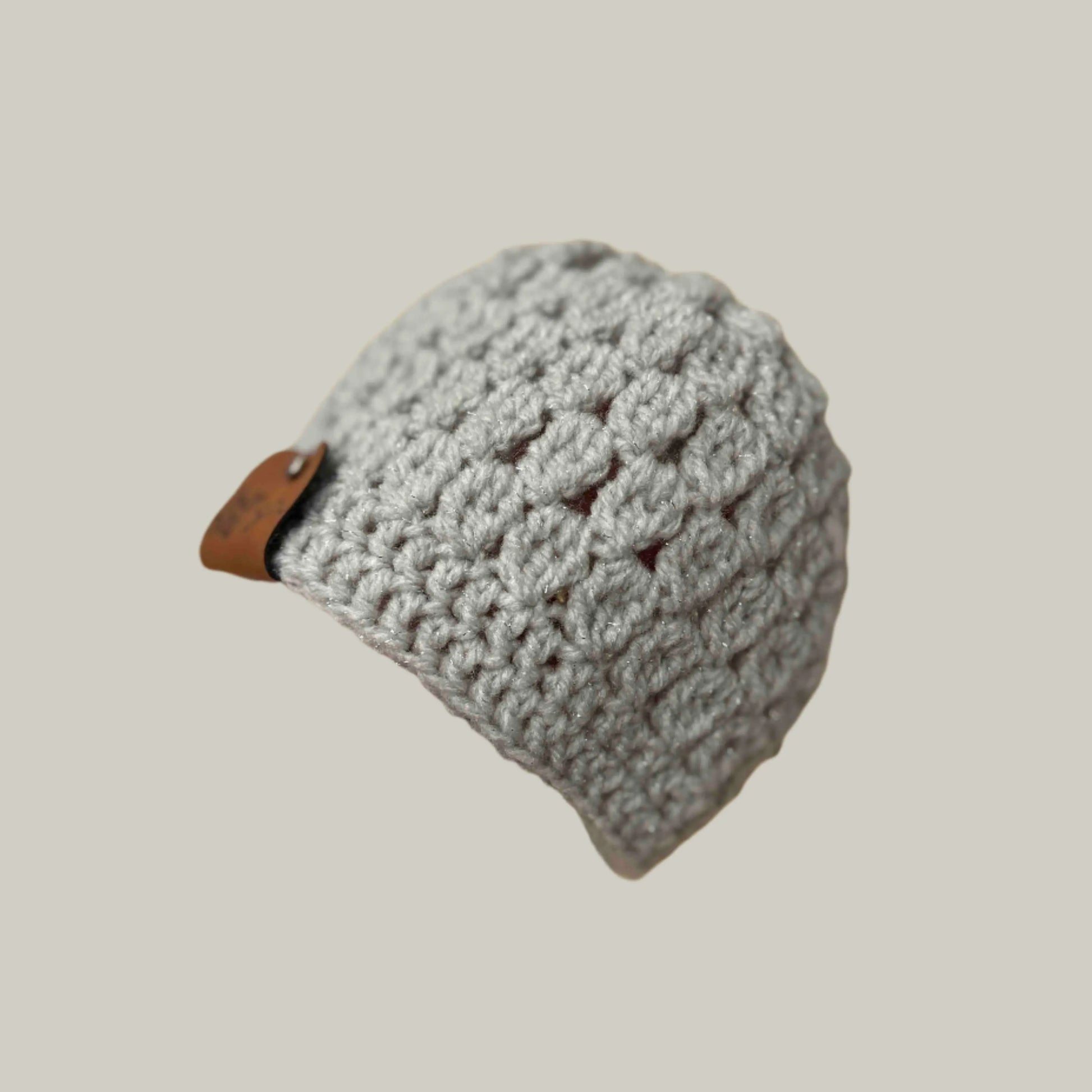 Light Grey Sparkle Treble Cluster & Double Crochet Baby Beanie 36-47cm H 14cm HeyBou - Made by Lisa