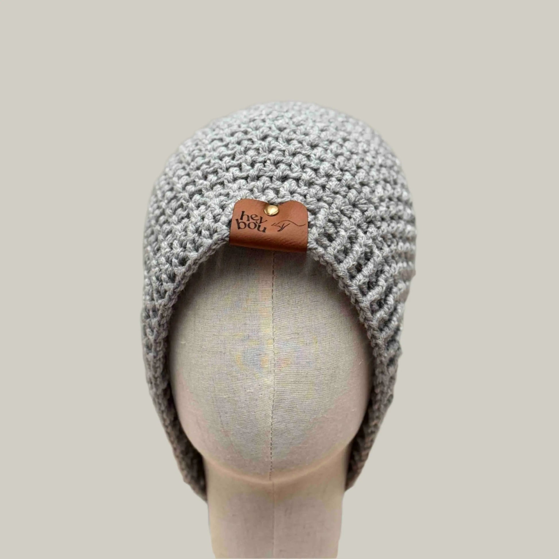 Light Grey Treble Crochet 3cm Rib Moss Rib 2XL Adult Beanie 61-80cm H 26cm HeyBou - Made by Lisa