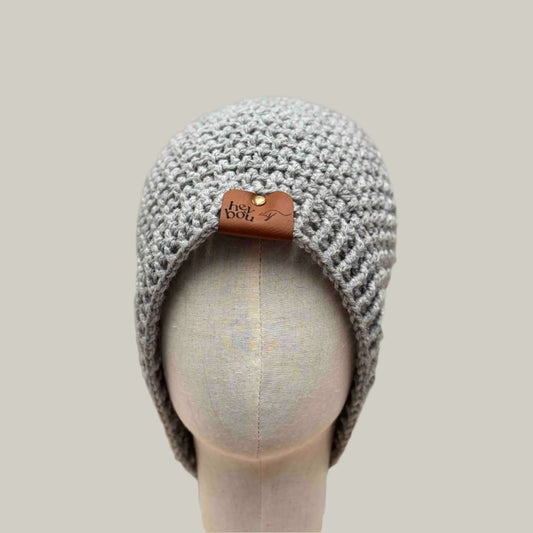 Light Grey Treble Crochet 3cm Rib Moss Rib 2XL Adult Beanie 61-80cm H 26cm HeyBou - Made by Lisa