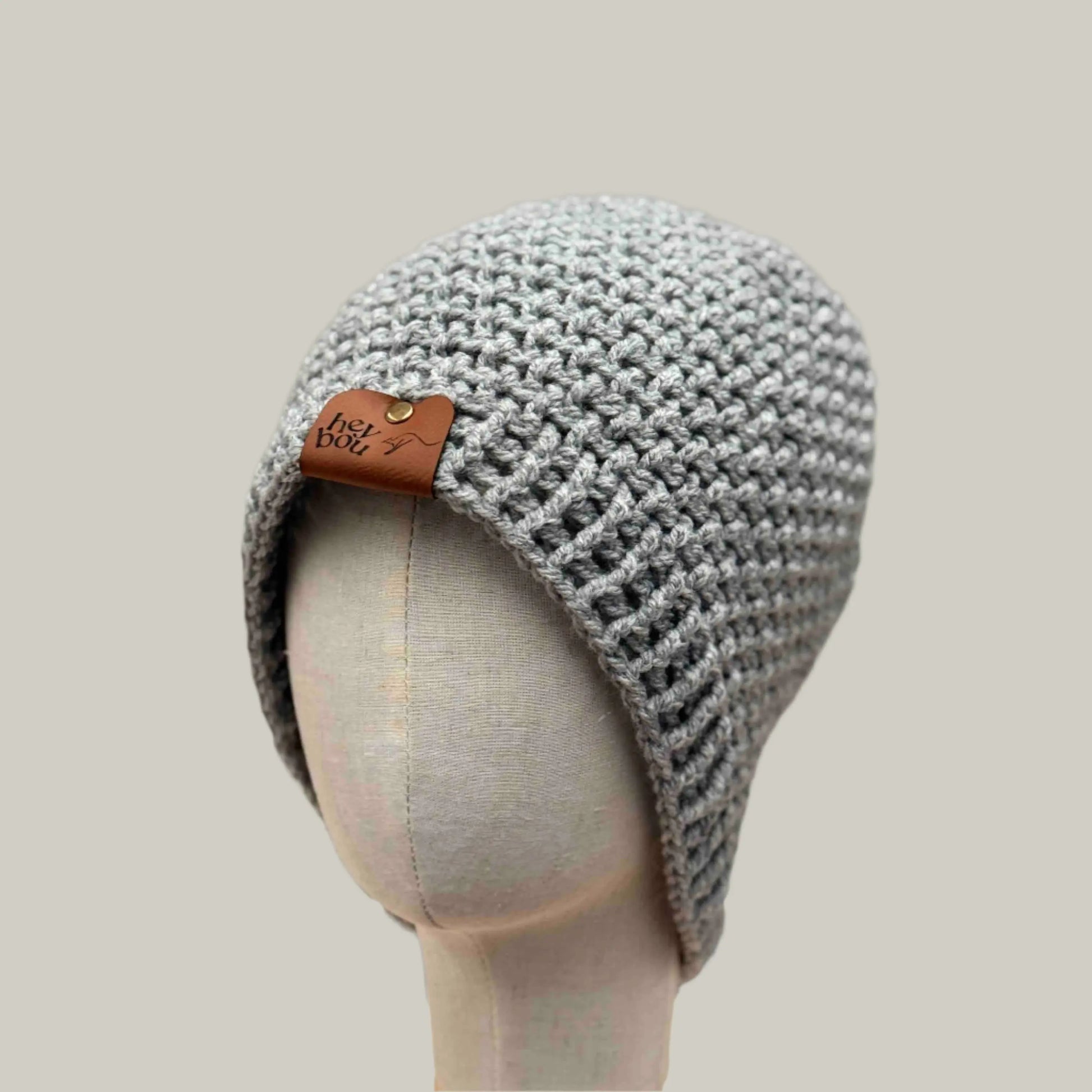 Light Grey Treble Crochet 3cm Rib Moss Rib 2XL Adult Beanie 61-80cm H 26cm HeyBou - Made by Lisa