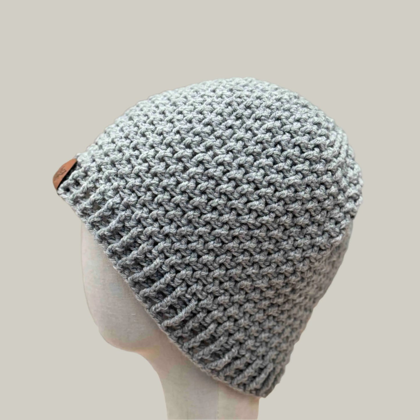 Light Grey Treble Crochet 3cm Rib Moss Rib 2XL Adult Beanie 61-80cm H 26cm HeyBou - Made by Lisa