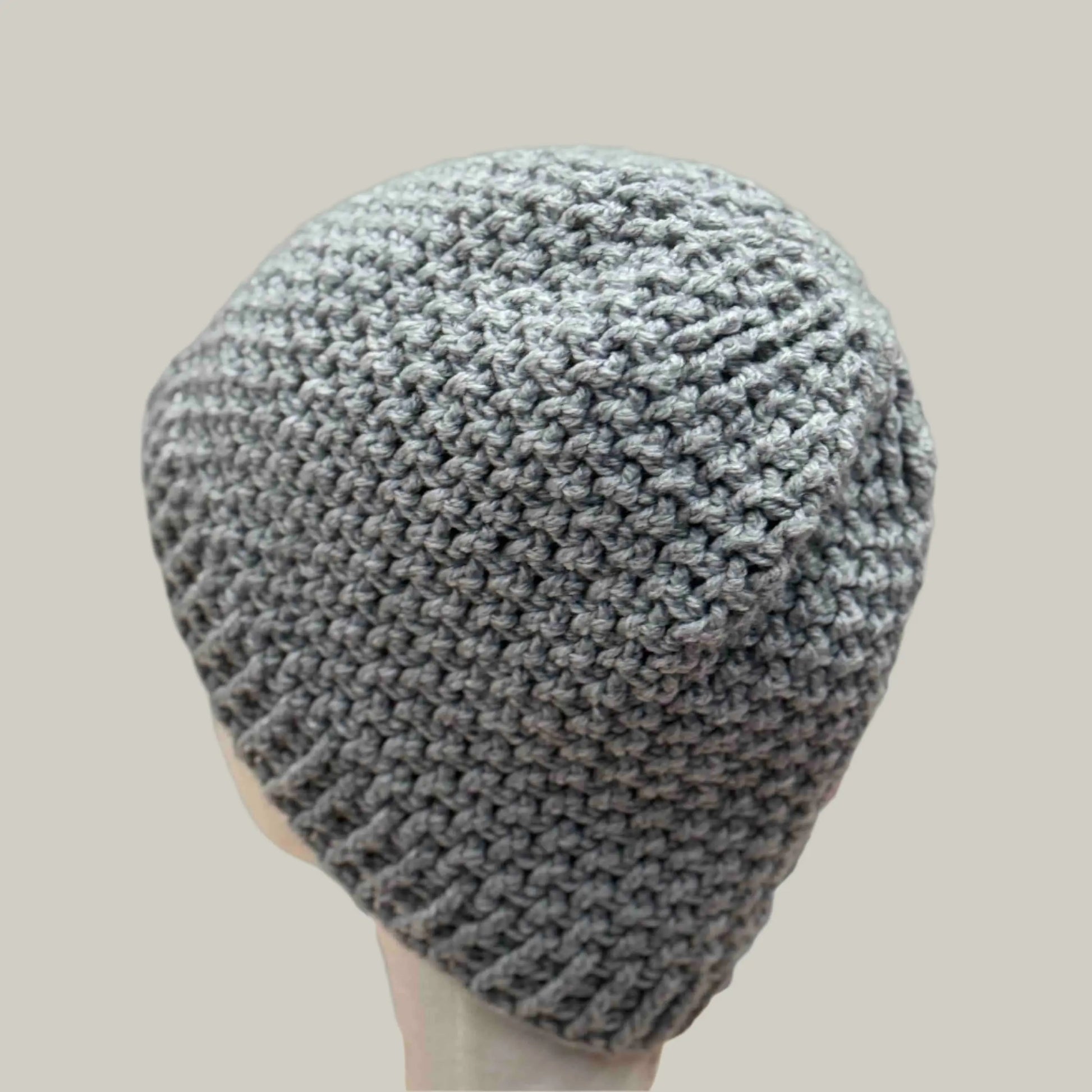Light Grey Treble Crochet 3cm Rib Moss Rib 2XL Adult Beanie 61-80cm H 26cm HeyBou - Made by Lisa