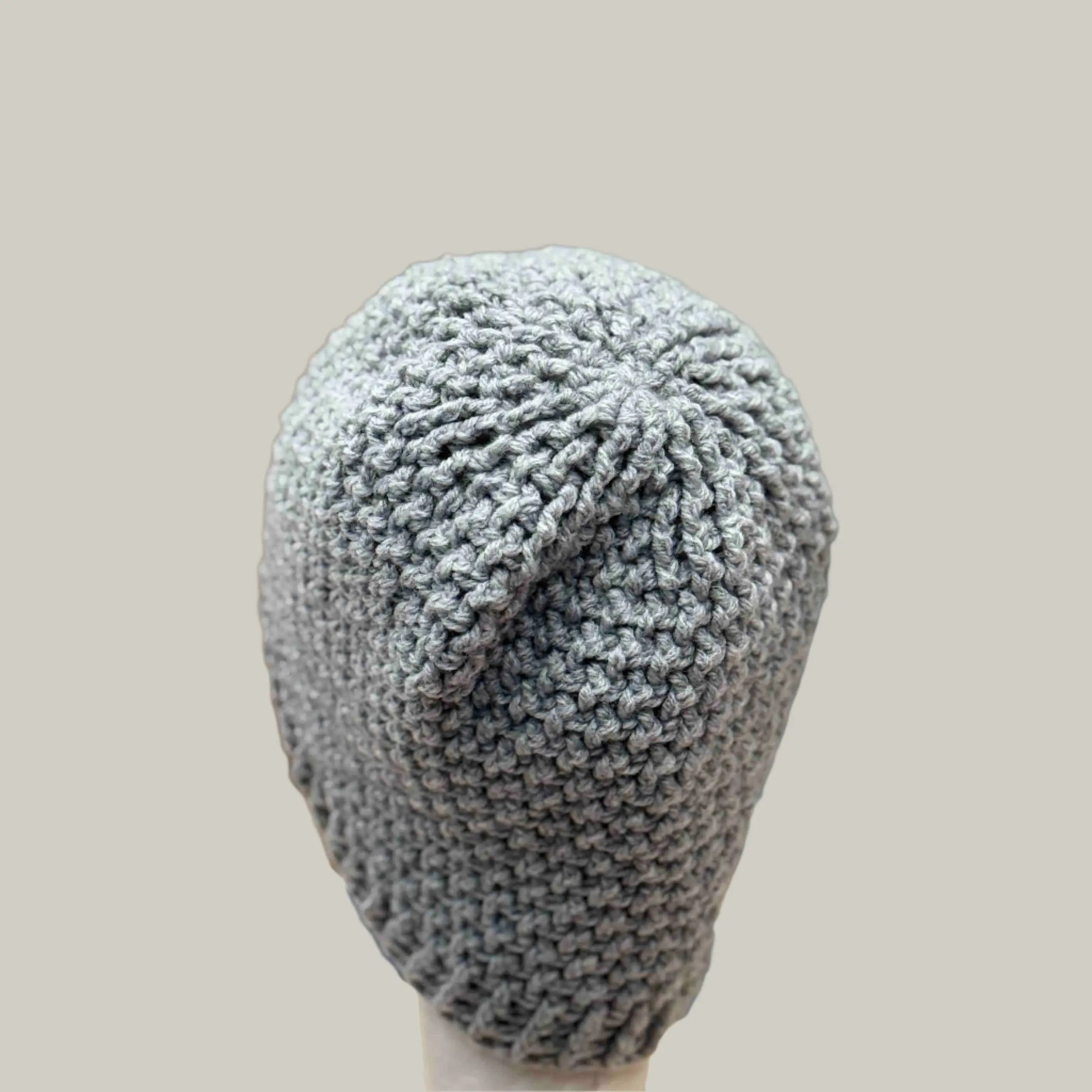 Light Grey Treble Crochet 3cm Rib Moss Rib 2XL Adult Beanie 61-80cm H 26cm HeyBou - Made by Lisa