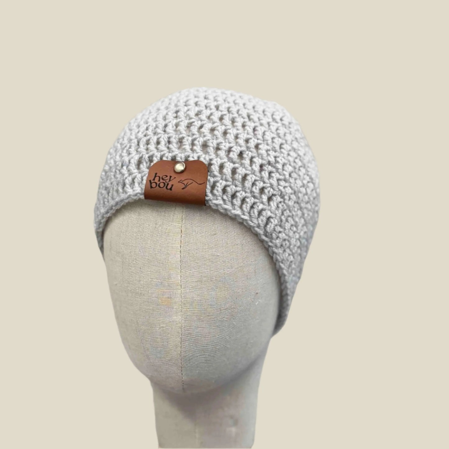 Light Grey Treble Crochet Sparkle Adult Beanie 54-66cm H 21cm HeyBou - Made by Lisa