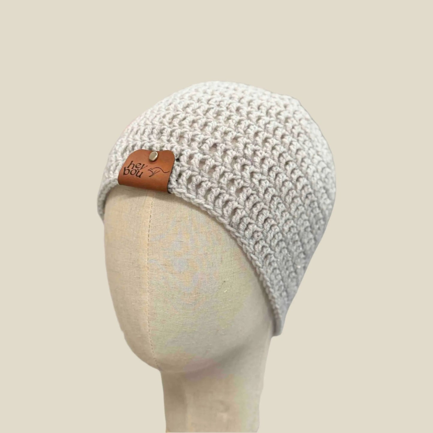 Light Grey Treble Crochet Sparkle Adult Beanie 54-66cm H 21cm HeyBou - Made by Lisa