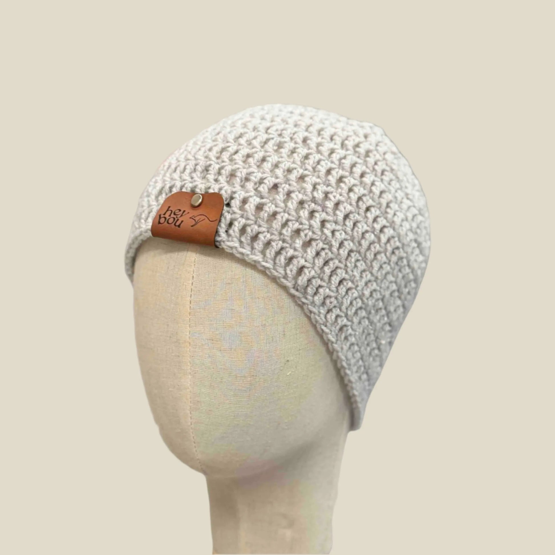 Light Grey Treble Crochet Sparkle Adult Beanie 54-66cm H 21cm HeyBou - Made by Lisa