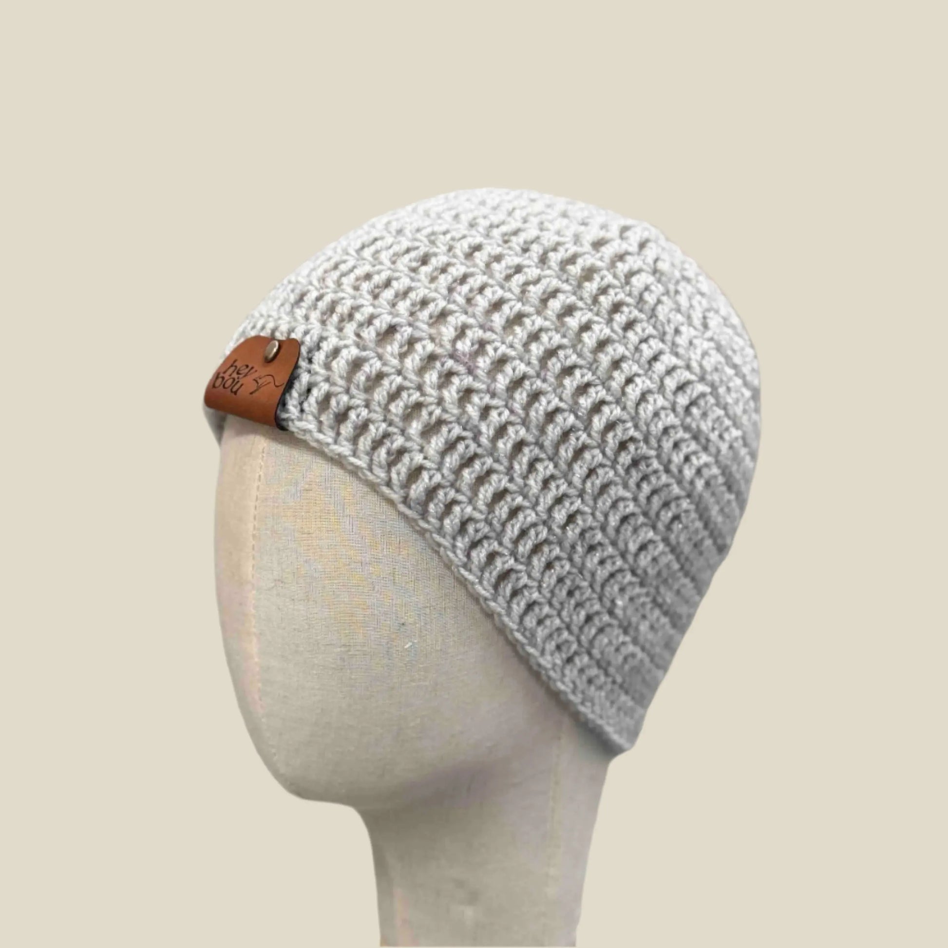 Light Grey Treble Crochet Sparkle Adult Beanie 54-66cm H 21cm HeyBou - Made by Lisa