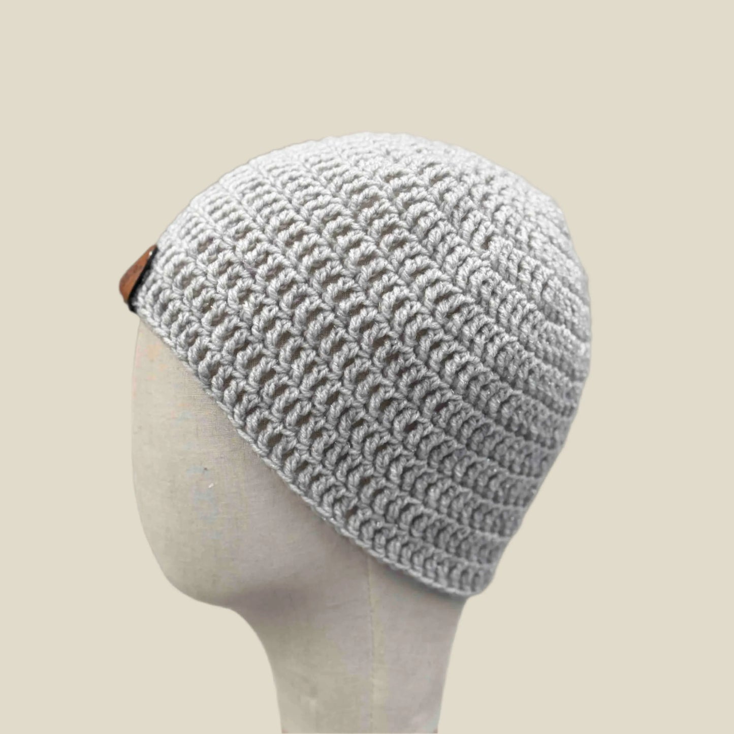 Light Grey Treble Crochet Sparkle Adult Beanie 54-66cm H 21cm HeyBou - Made by Lisa