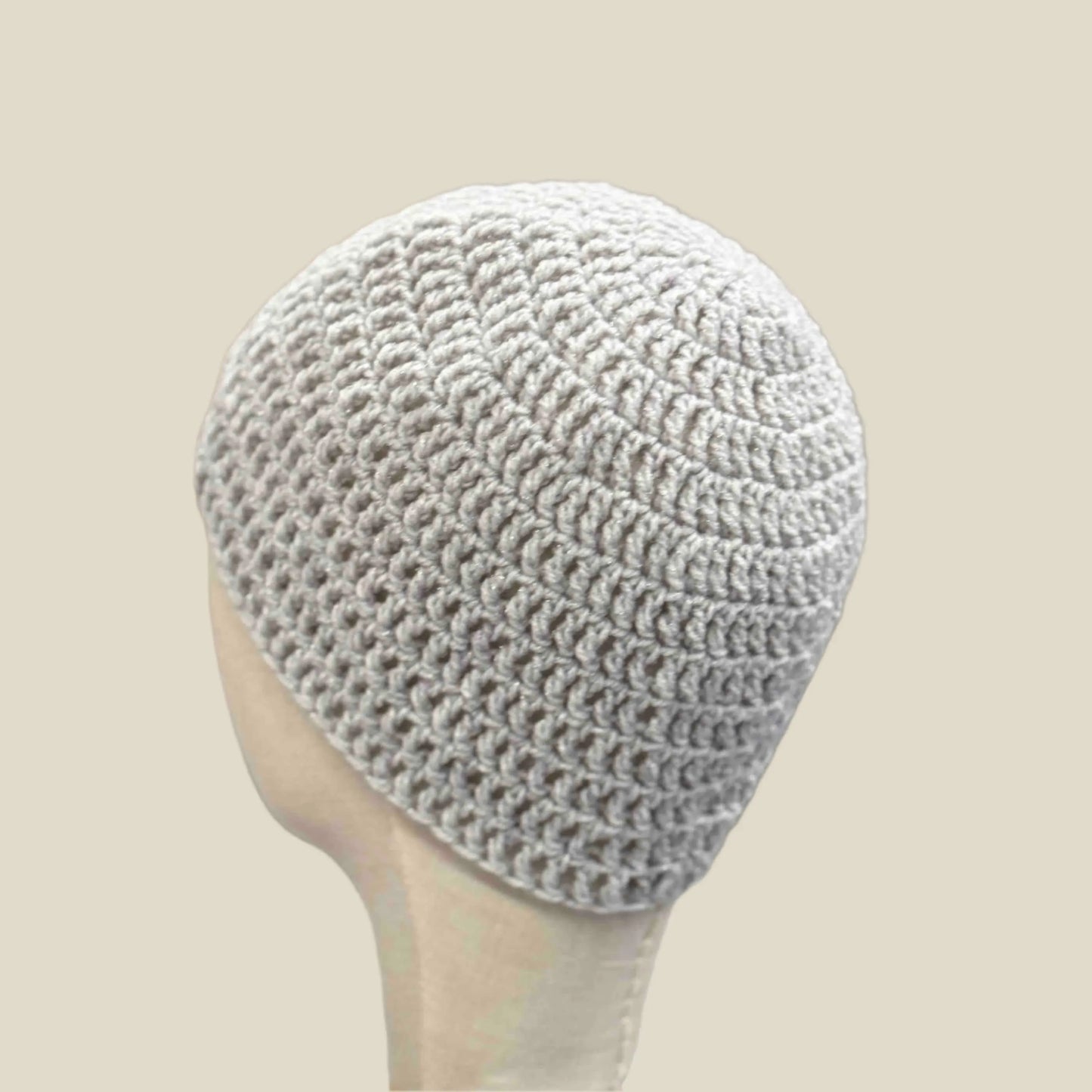 Light Grey Treble Crochet Sparkle Adult Beanie 54-66cm H 21cm HeyBou - Made by Lisa