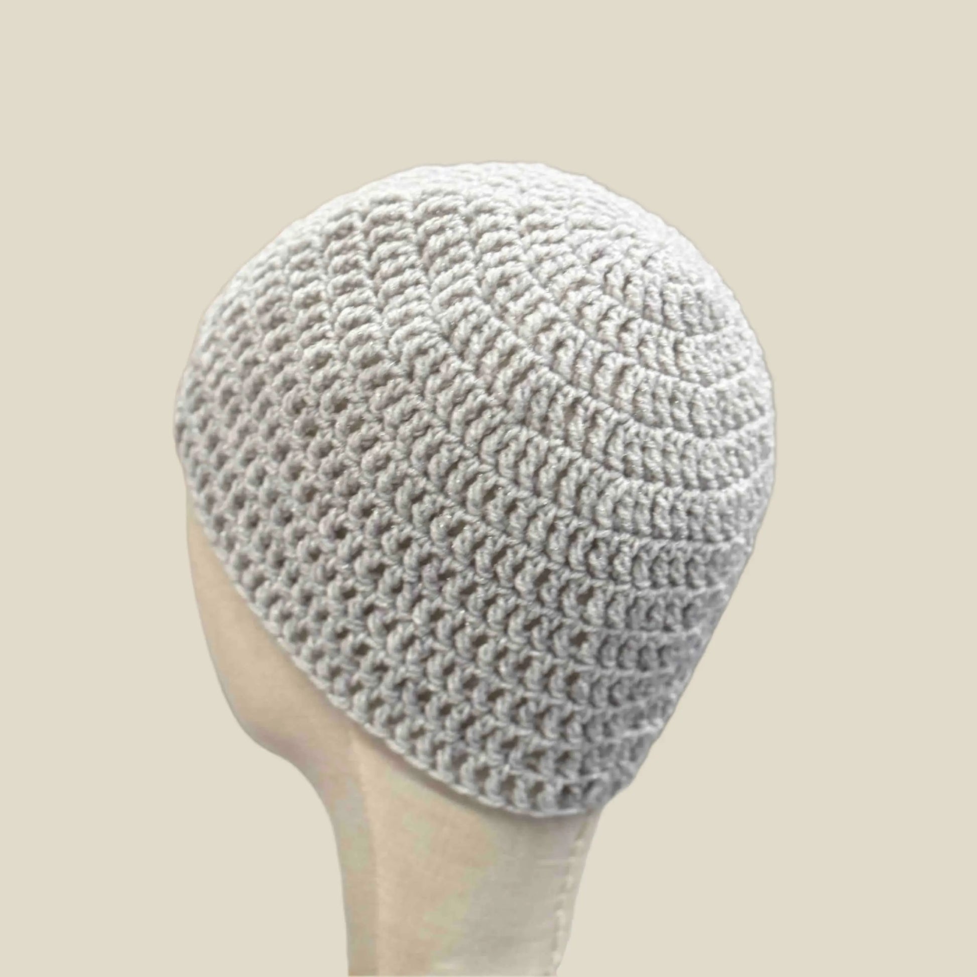 Light Grey Treble Crochet Sparkle Adult Beanie 54-66cm H 21cm HeyBou - Made by Lisa