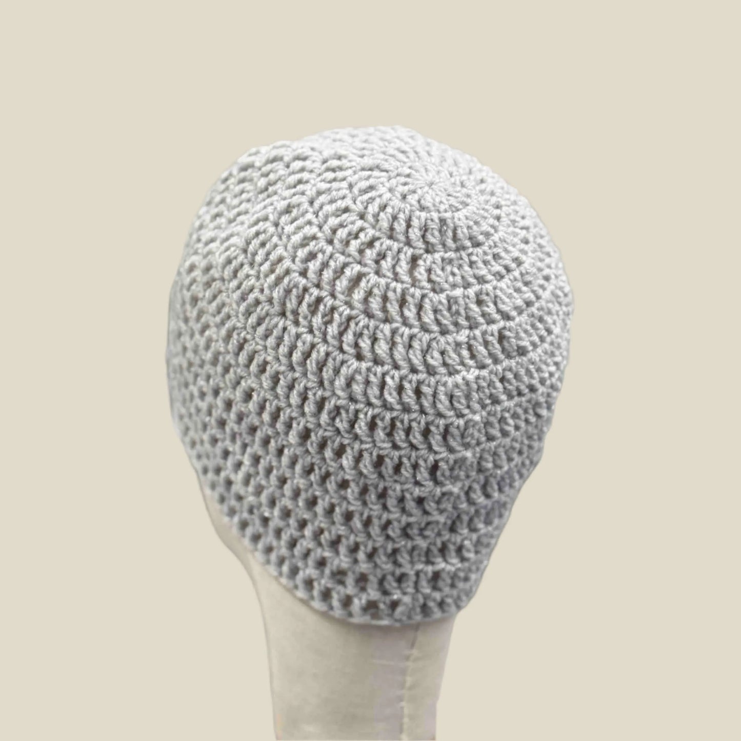 Light Grey Treble Crochet Sparkle Adult Beanie 54-66cm H 21cm HeyBou - Made by Lisa