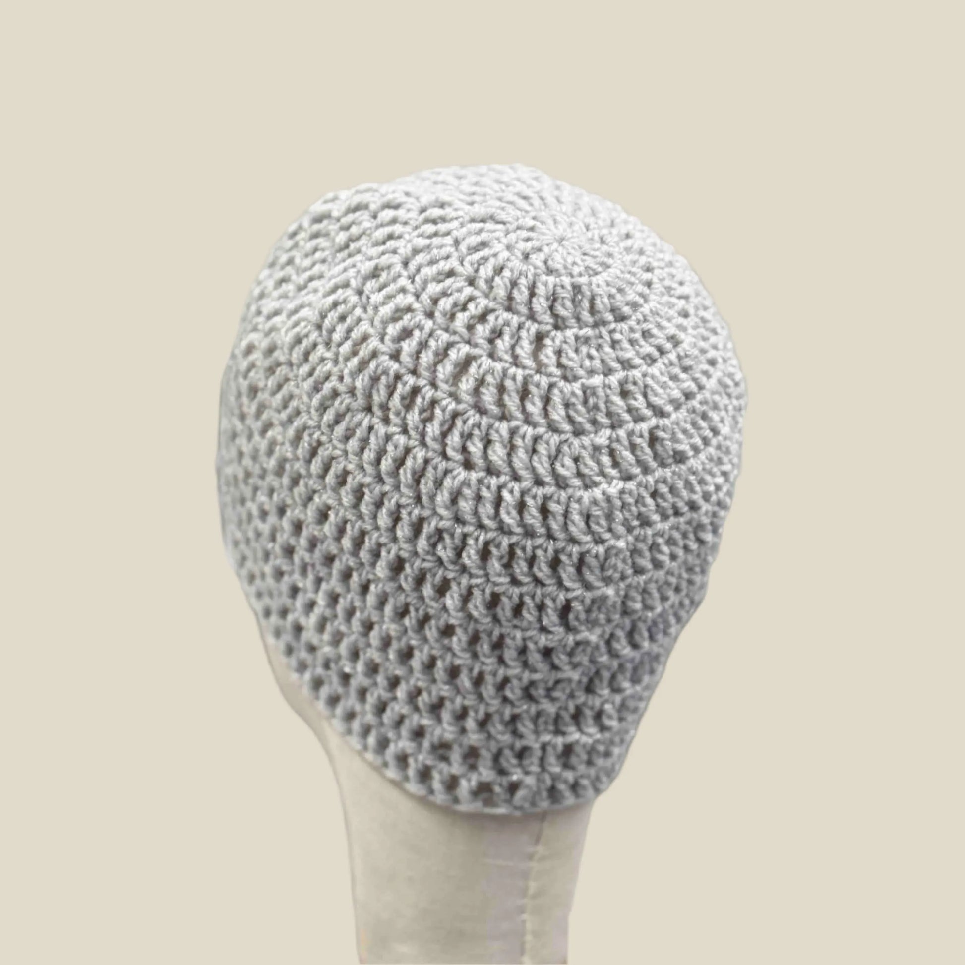 Light Grey Treble Crochet Sparkle Adult Beanie 54-66cm H 21cm HeyBou - Made by Lisa