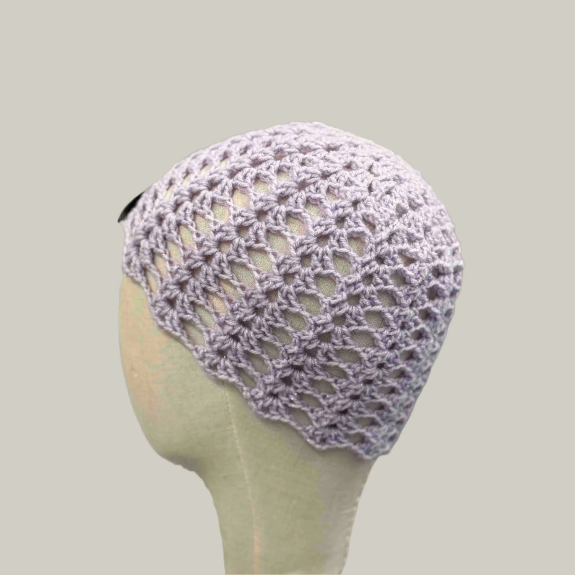 Light Maeve Open Lace Double Crochet Sparkle Child/Adult Beanie 45-57cm H 19cm HeyBou - Made by Lisa