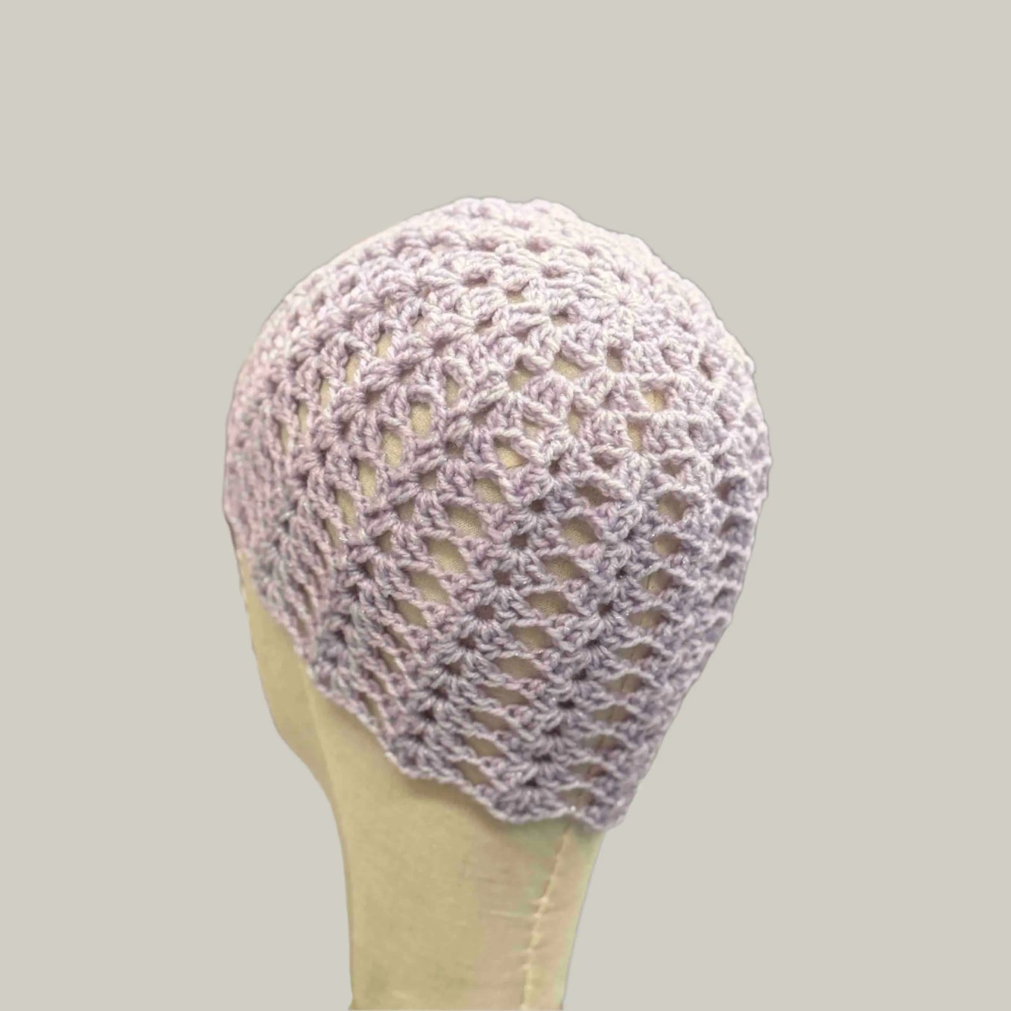 Light Maeve Open Lace Double Crochet Sparkle Child/Adult Beanie 45-57cm H 19cm HeyBou - Made by Lisa