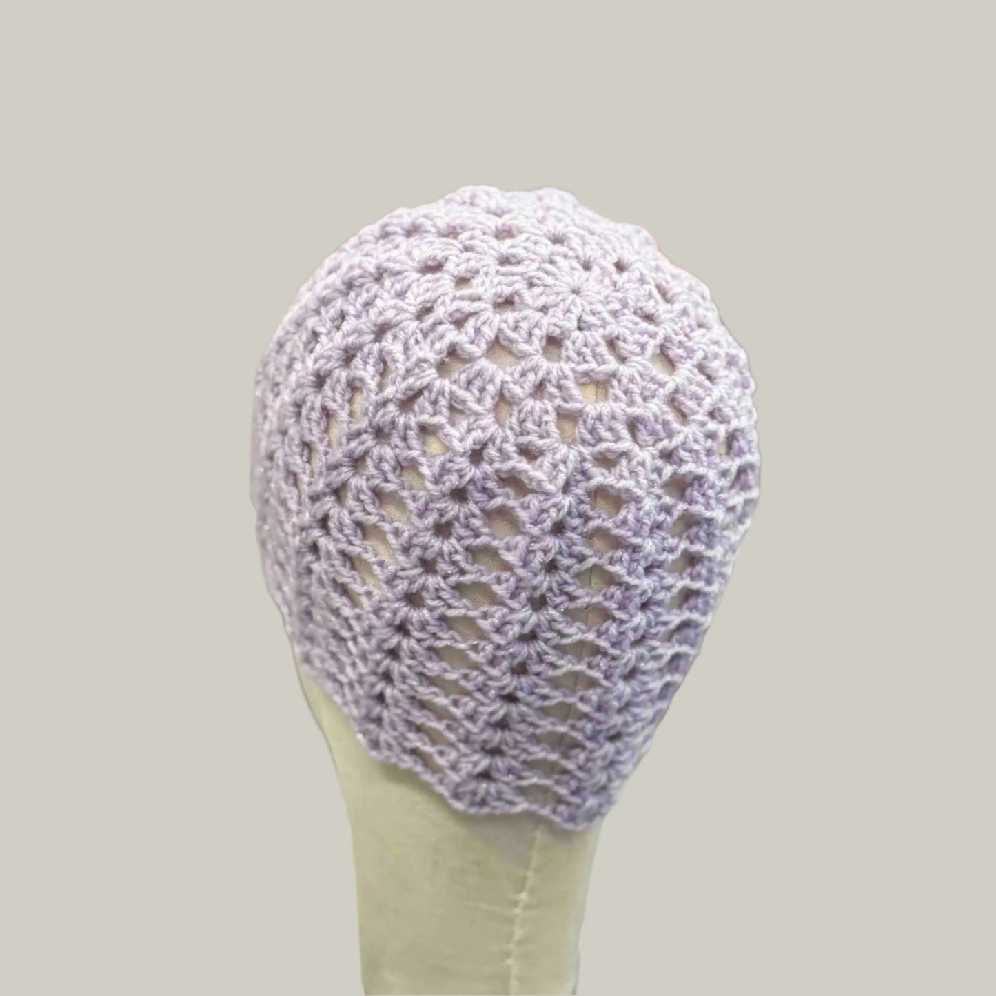Light Maeve Open Lace Double Crochet Sparkle Child/Adult Beanie 45-57cm H 19cm HeyBou - Made by Lisa