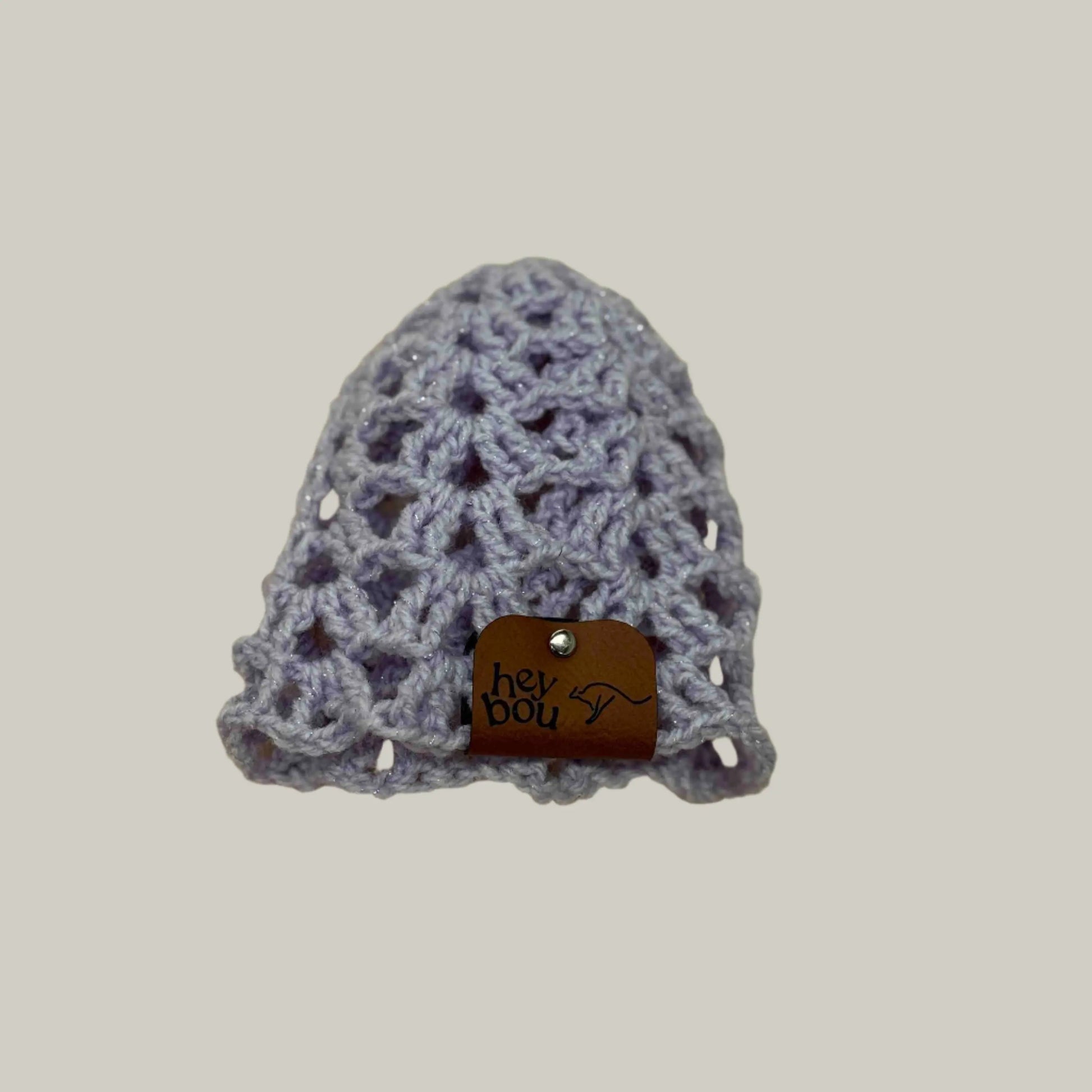 Light Maeve Open Lace Treble Crochet Sparkle Baby Beanie 32-47cm H 14cm HeyBou - Made by Lisa