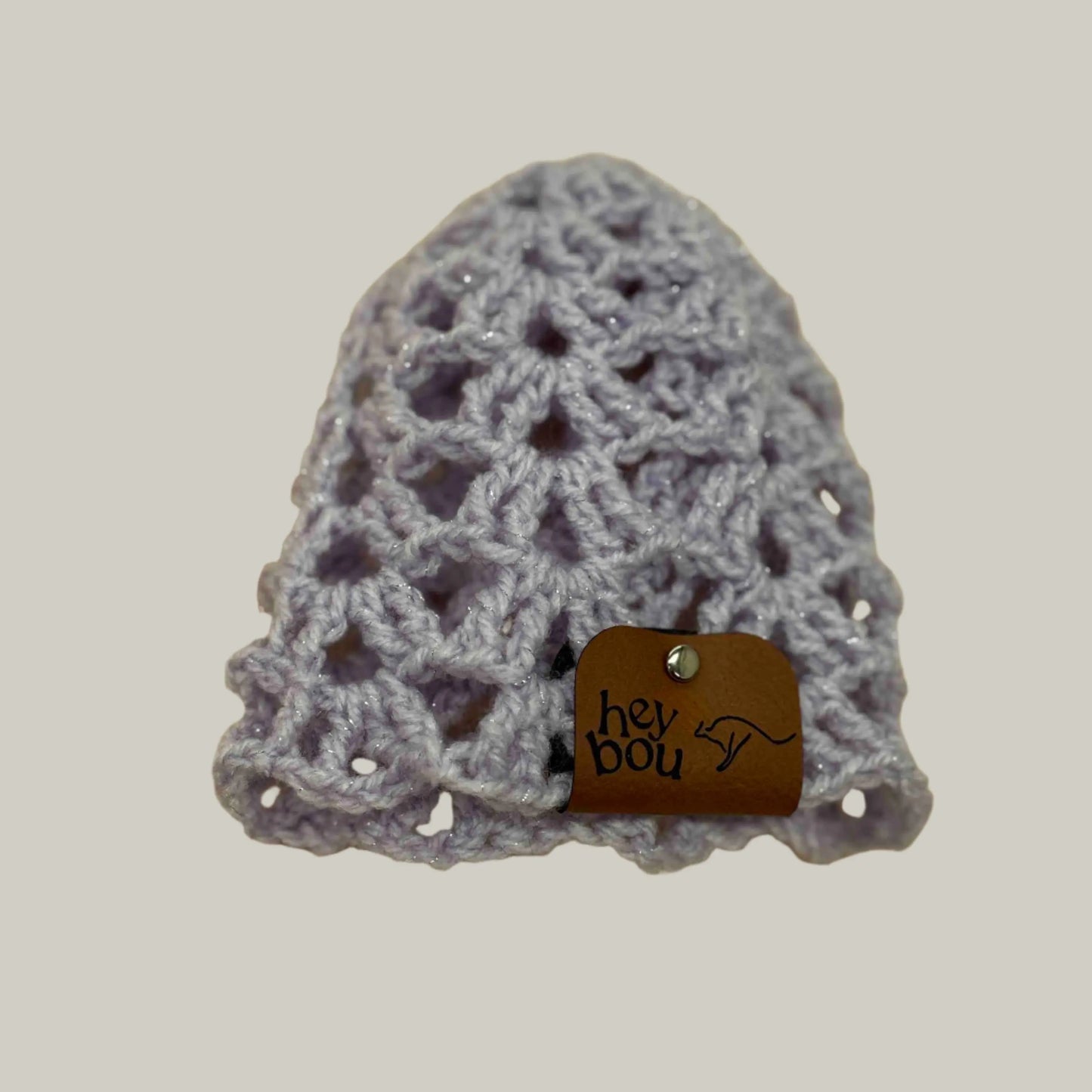 Light Maeve Open Lace Treble Crochet Sparkle Baby Beanie 32-47cm H 14cm HeyBou - Made by Lisa