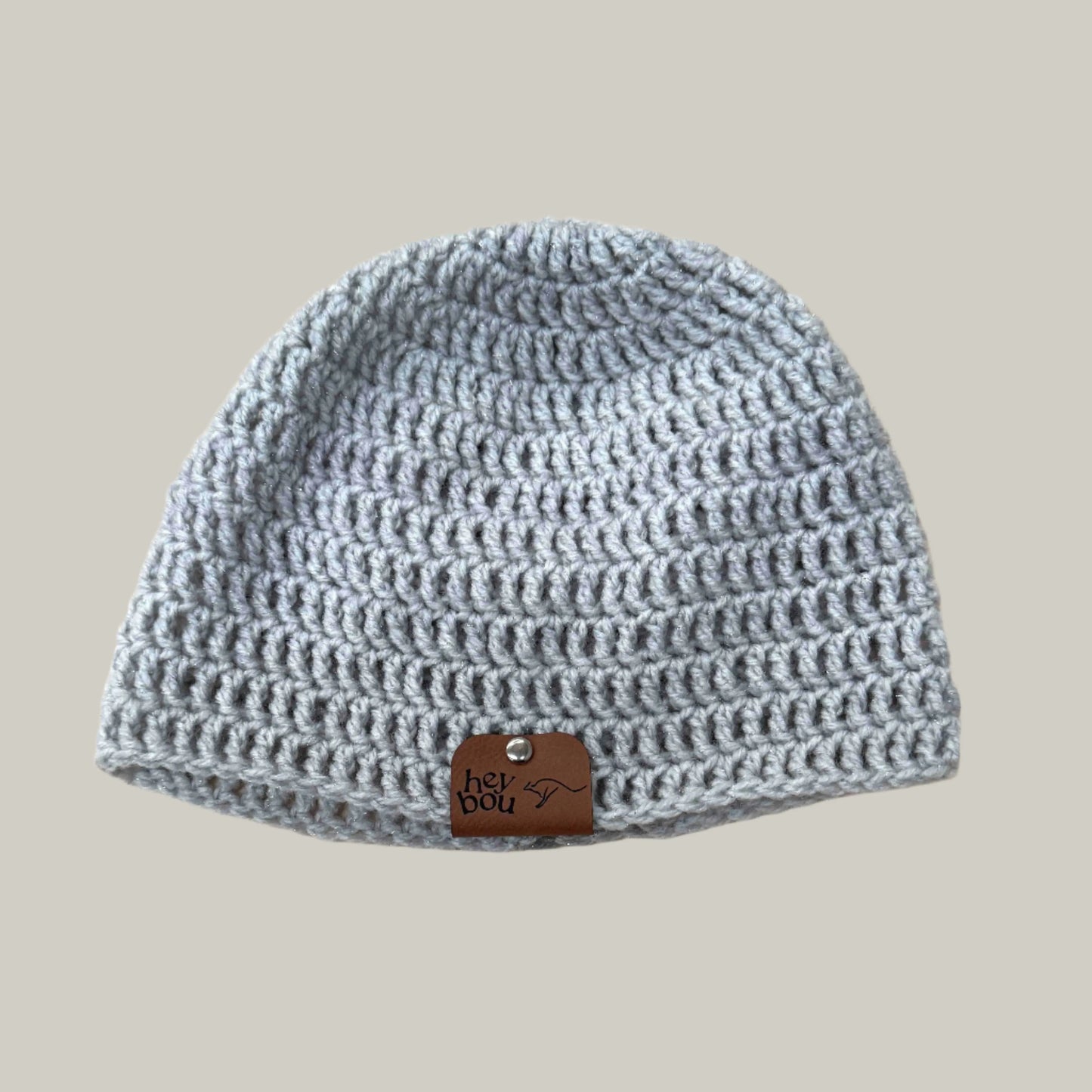 Light Grey Sparkle Treble Adult Beanie 54-66cm H 21cm HeyBou