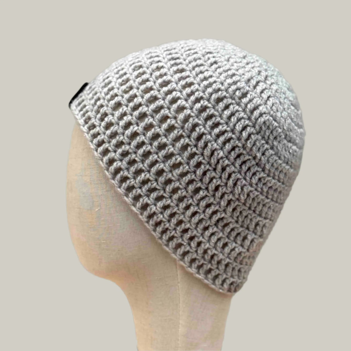 Light Grey Sparkle Treble Adult Beanie 54-66cm H 21cm HeyBou