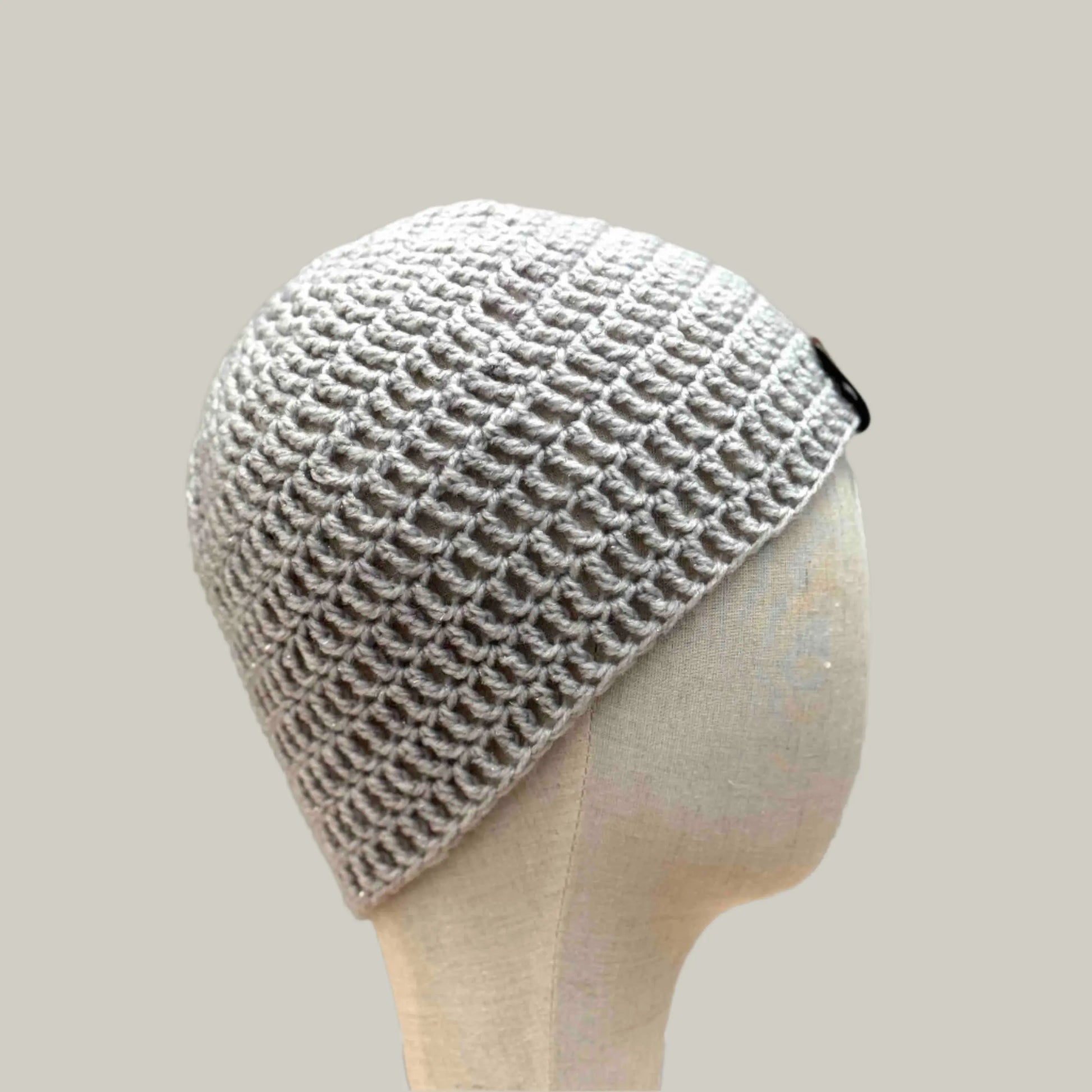Light Grey Sparkle Treble Adult Beanie 54-66cm H 21cm HeyBou