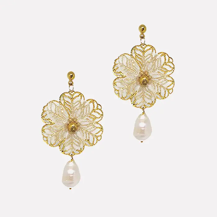 Lila Pearl Drop Stud Earrings Arete