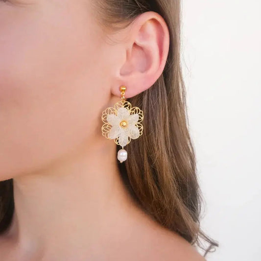Lila Pearl Drop Stud Earrings Arete