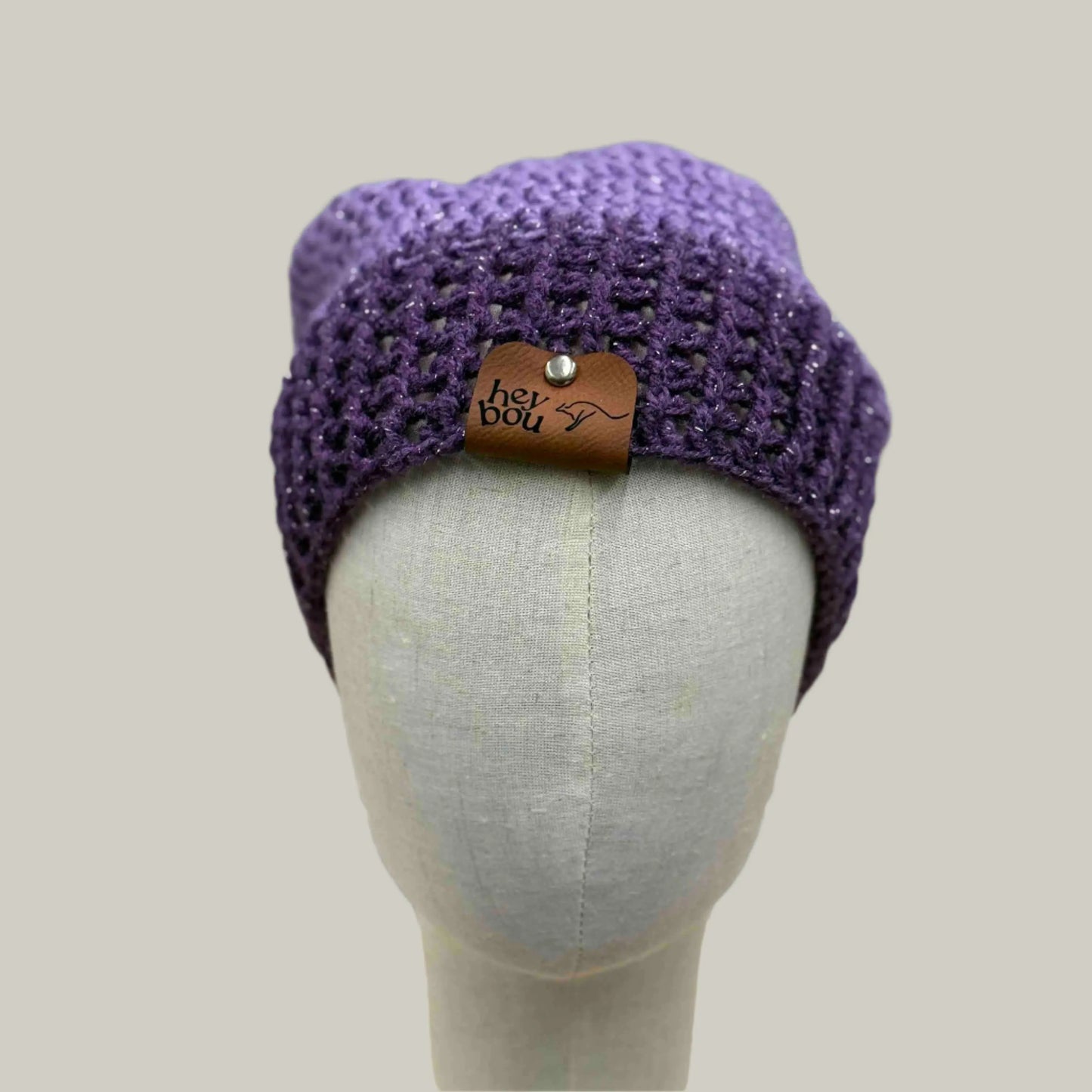 Maeve & Dark Purple Sparkle Treble Crochet Adult Slouchy Beanie 46-67cm H 26cm HeyBou