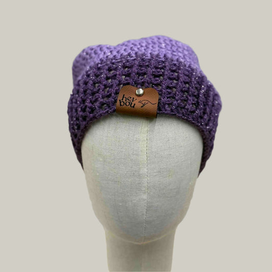 Maeve & Dark Purple Sparkle Treble Crochet Adult Slouchy Beanie 46-67cm H 26cm HeyBou