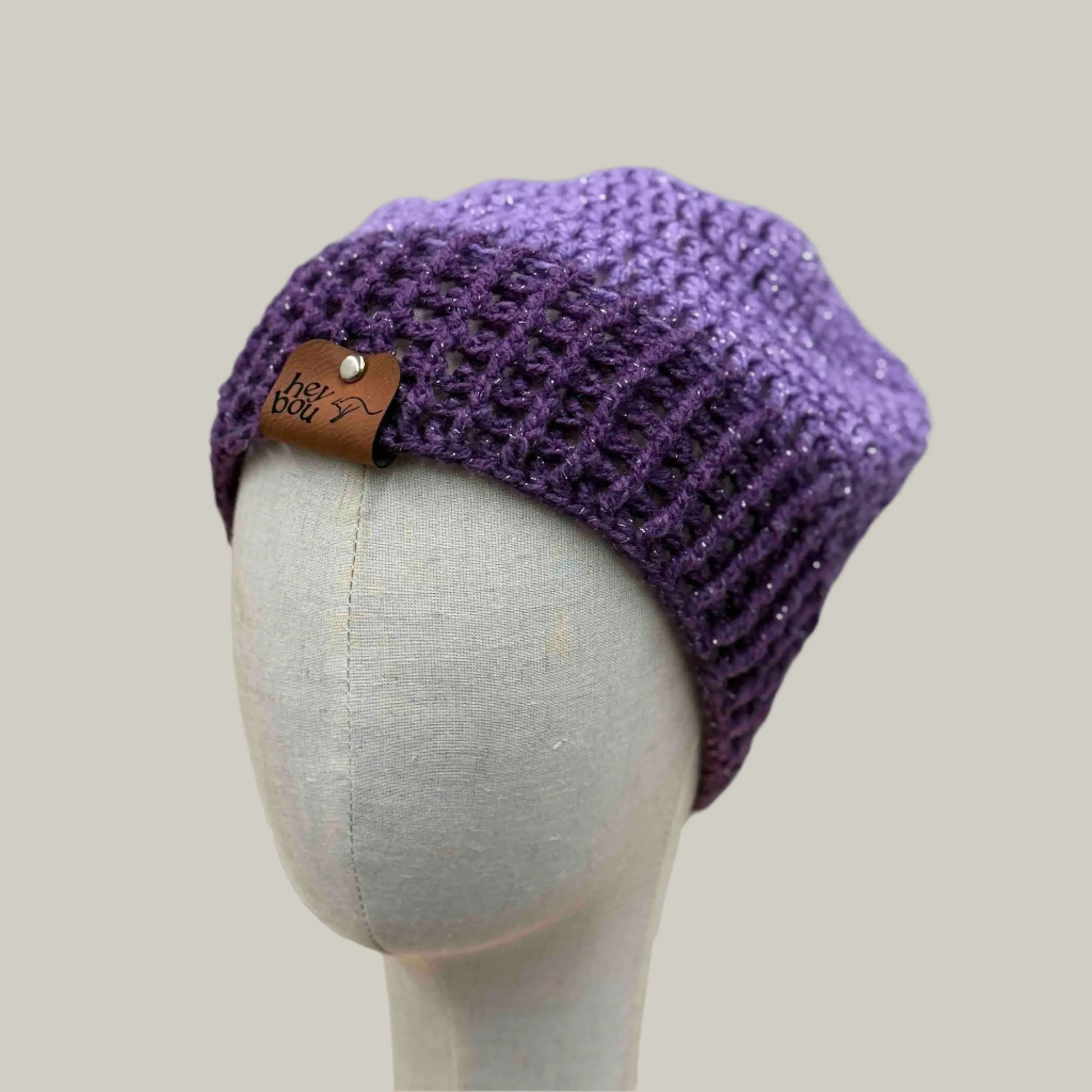 Maeve & Dark Purple Sparkle Treble Crochet Adult Slouchy Beanie 46-67cm H 26cm HeyBou
