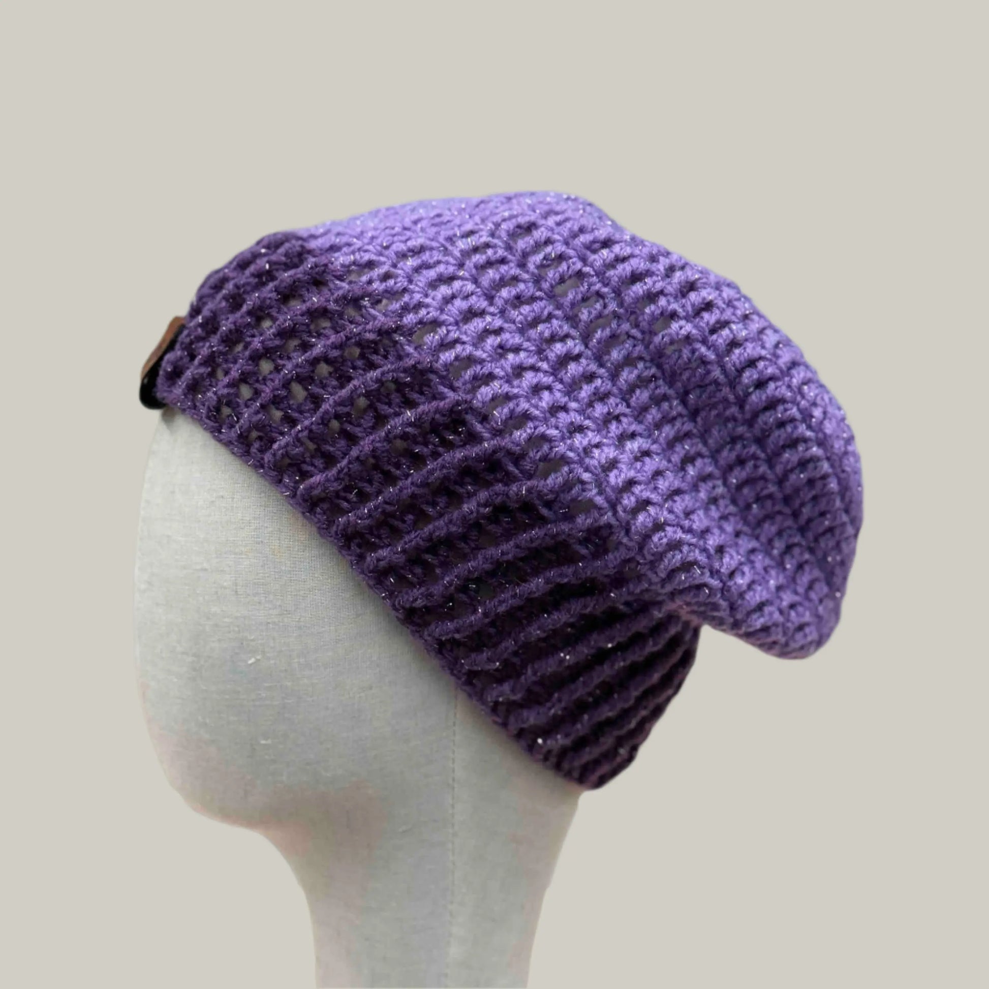 Maeve & Dark Purple Sparkle Treble Crochet Adult Slouchy Beanie 46-67cm H 26cm HeyBou