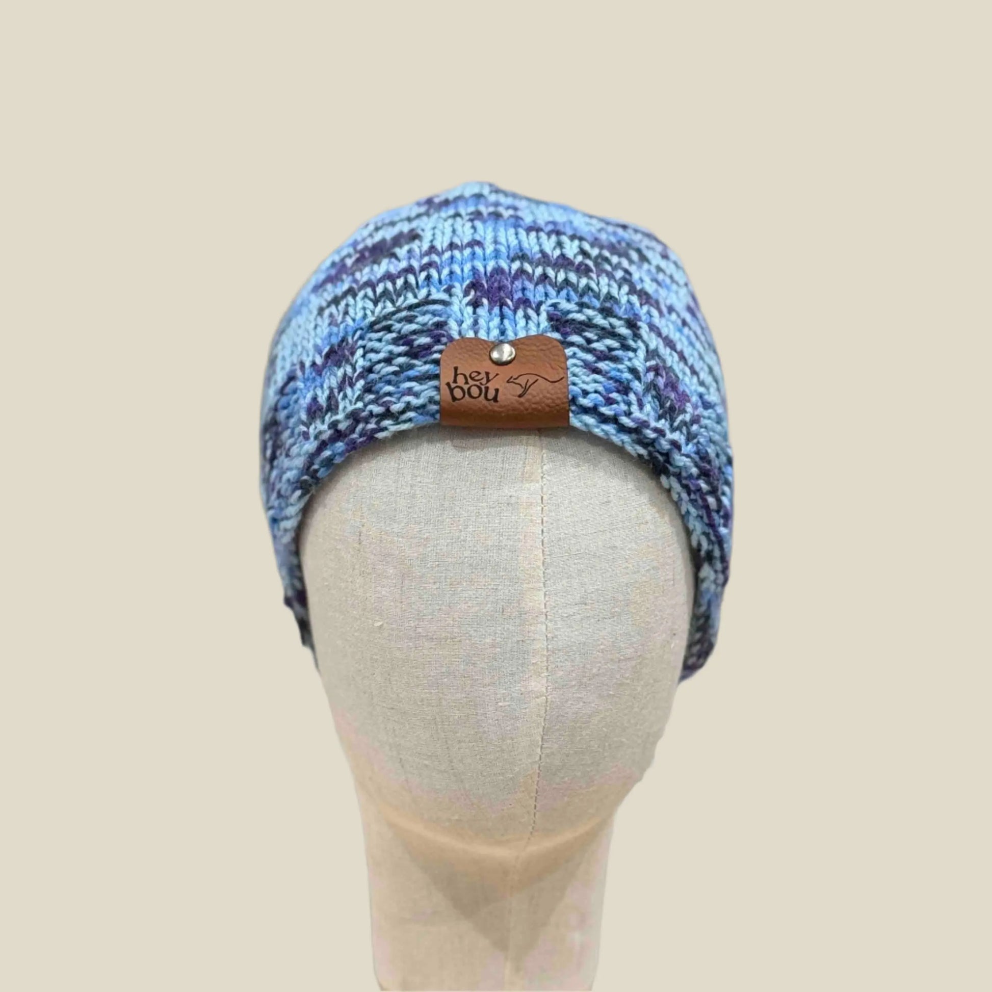 Multi Blues Purple Knitted 4cm Rib Adult Beanie 50-66cm H 19cm HeyBou - Made by Lisa