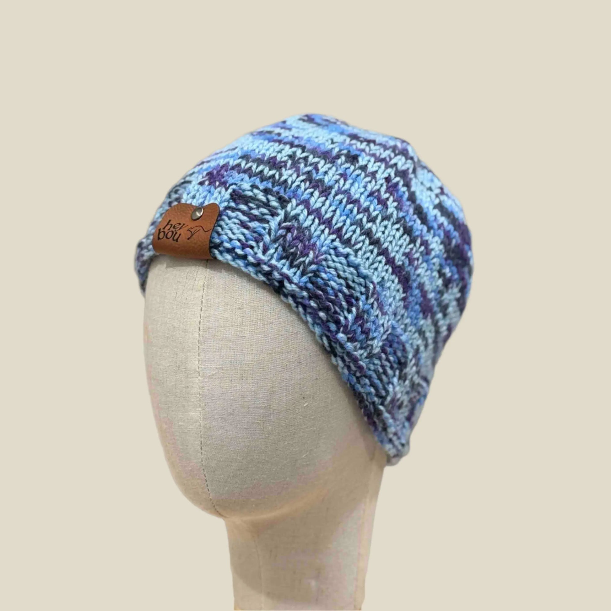 Multi Blues Purple Knitted 4cm Rib Adult Beanie 50-66cm H 19cm HeyBou - Made by Lisa